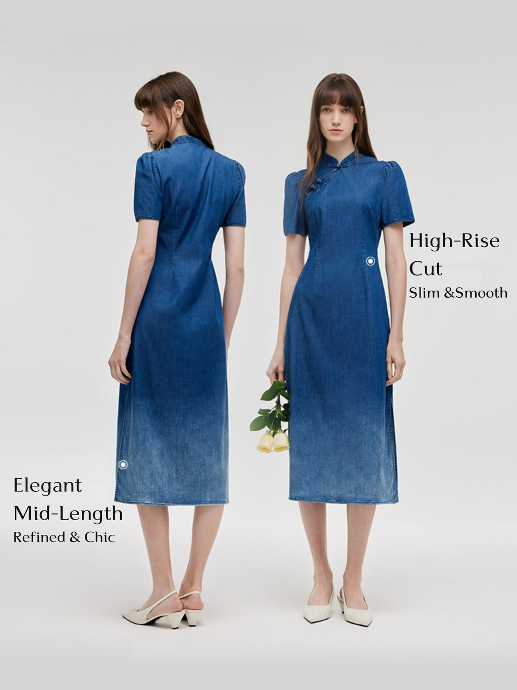 Gradient Denim Qipao Dress