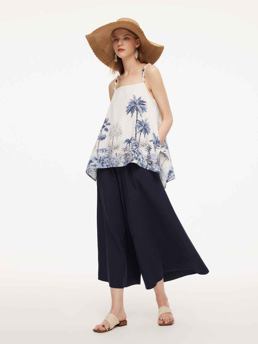 Linen-Blend A-Line Culottes