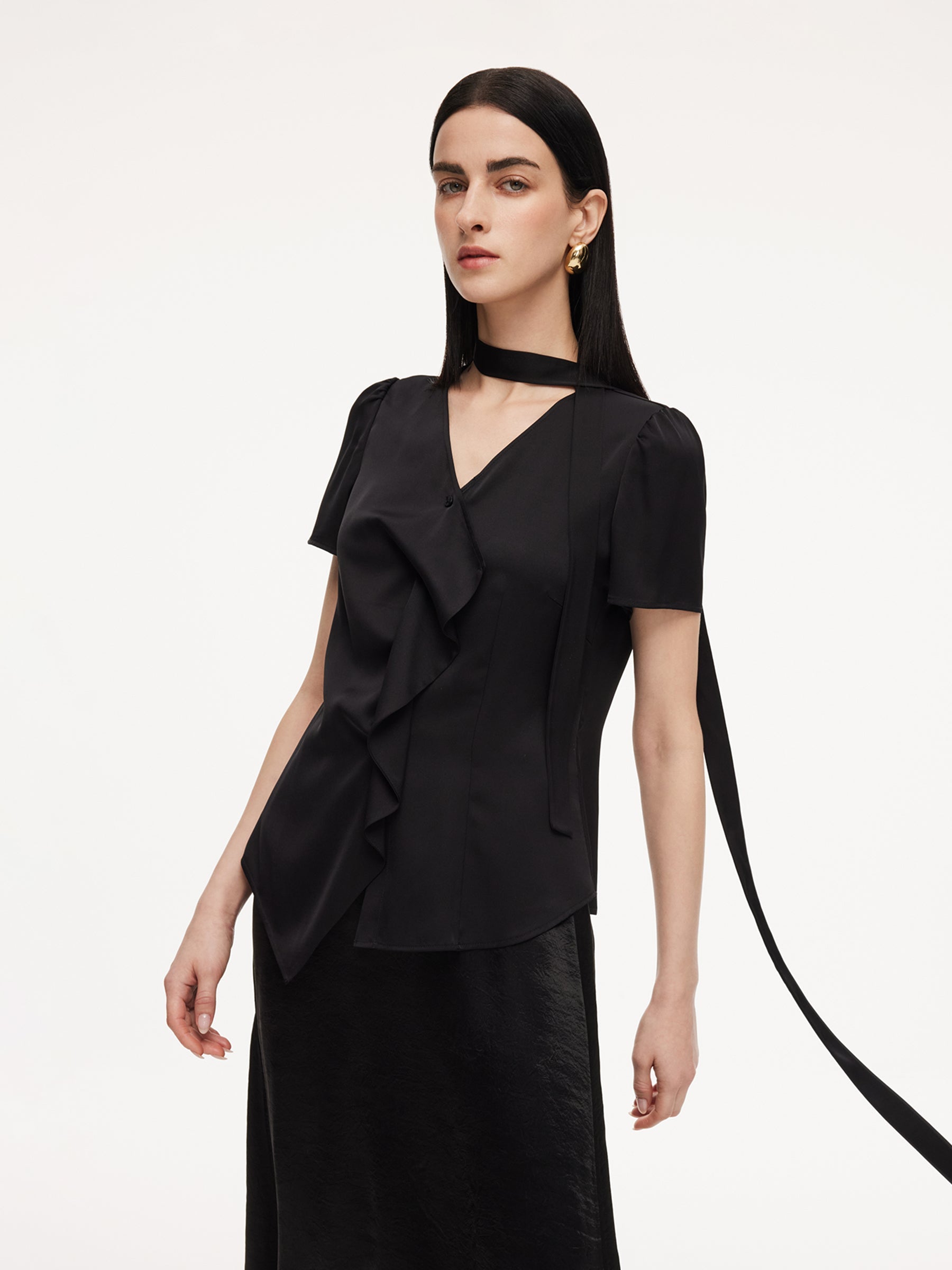 Deep V Asymmetrical Ruffle