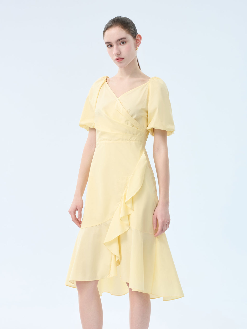 Cotton Wrap V-Neck Midi Dress
