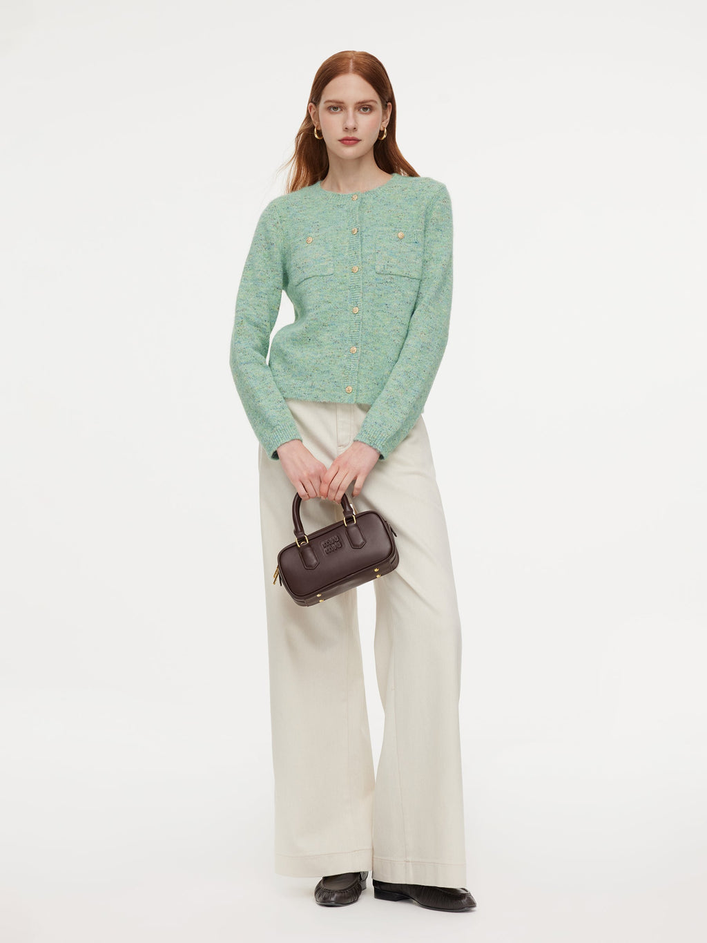 Melange Green Crewneck Cardigan