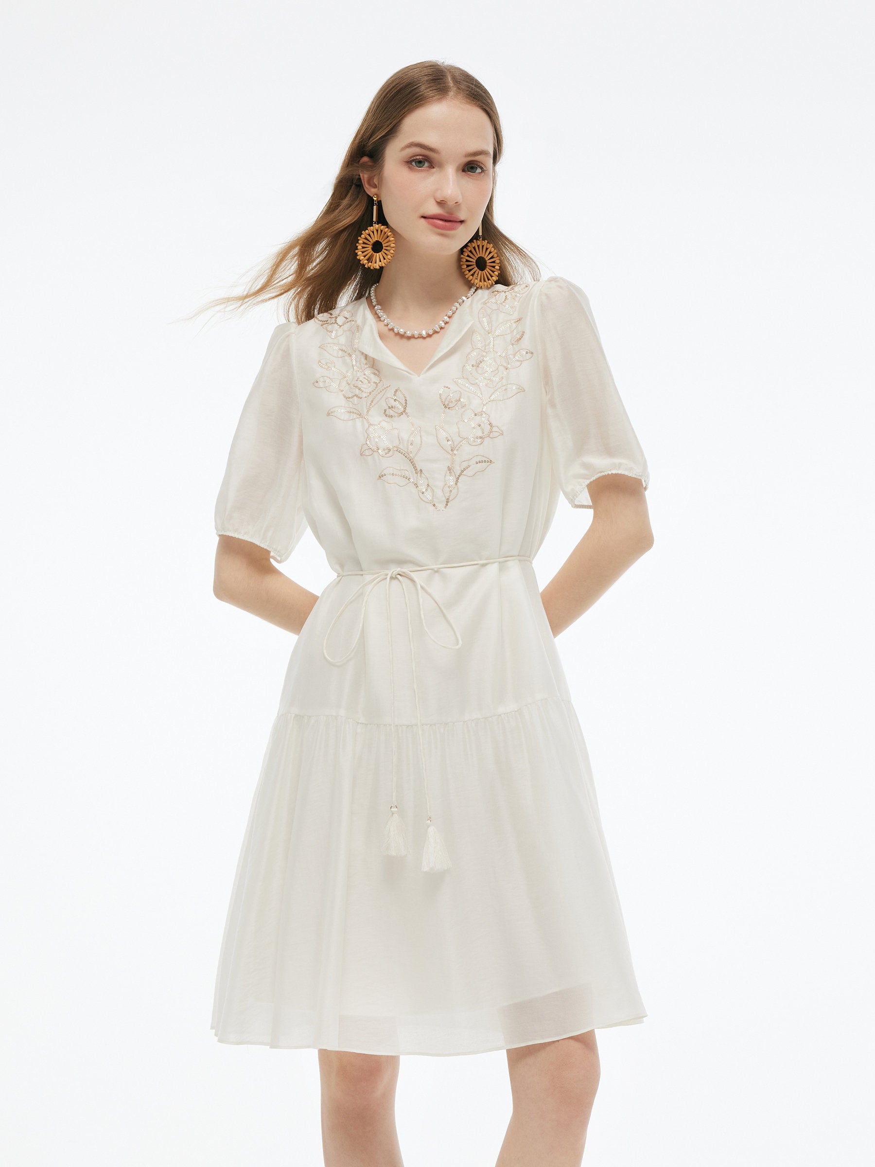 Tencel Sequin Embroidered Midi