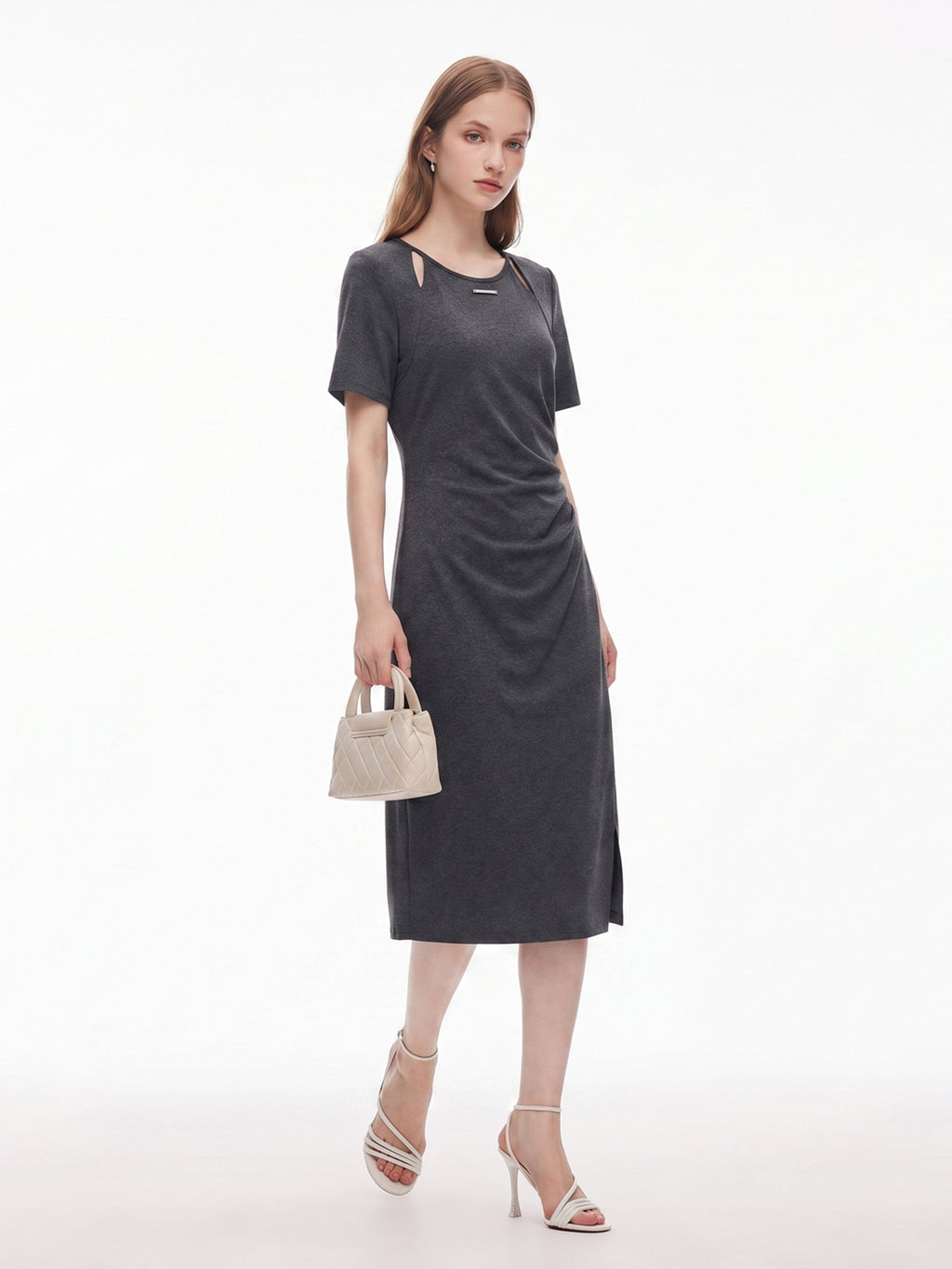 Knit Shoulder-Cutout Midi Dress
