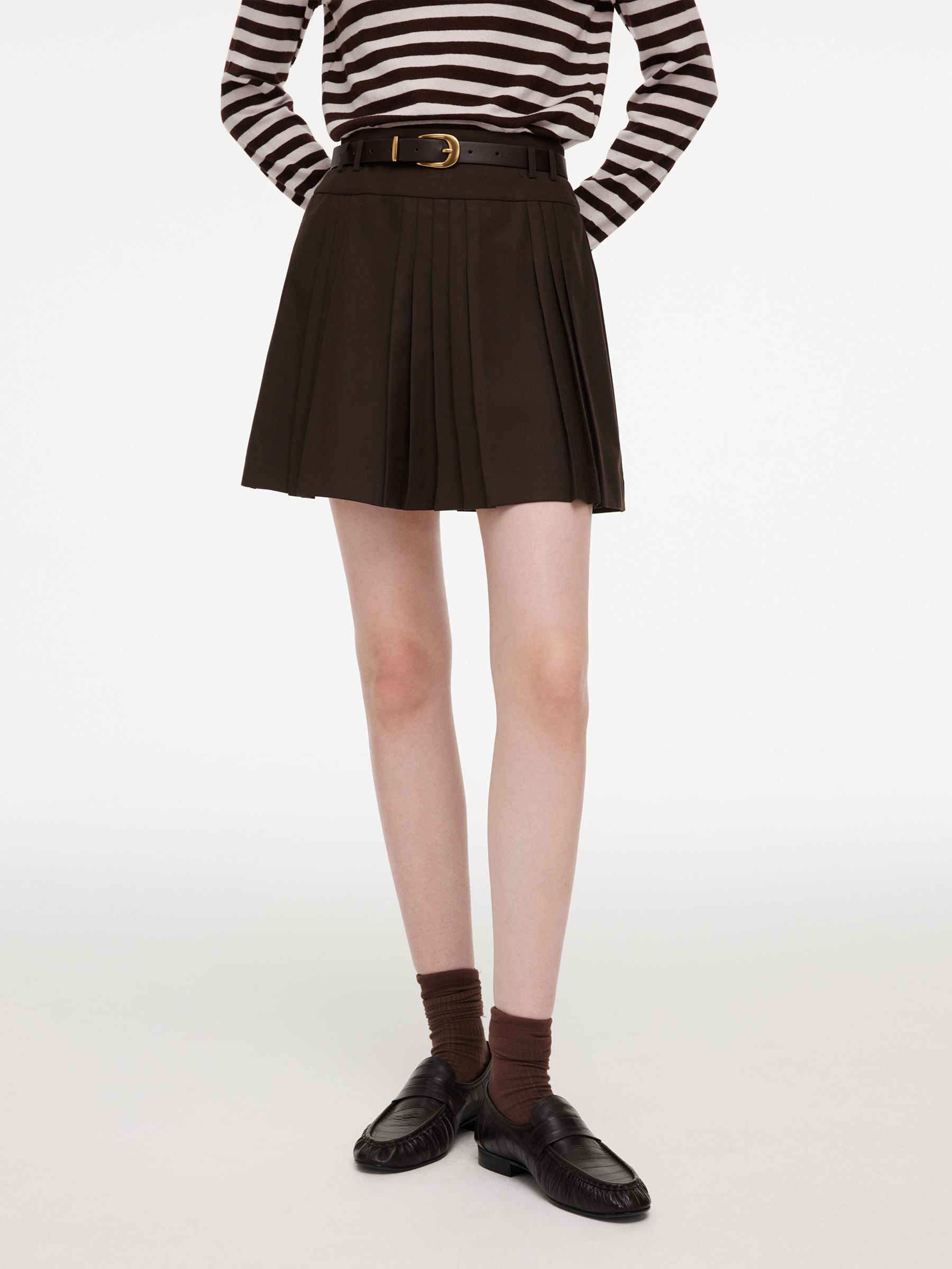 High-Waist Pleated A-Line Skirt