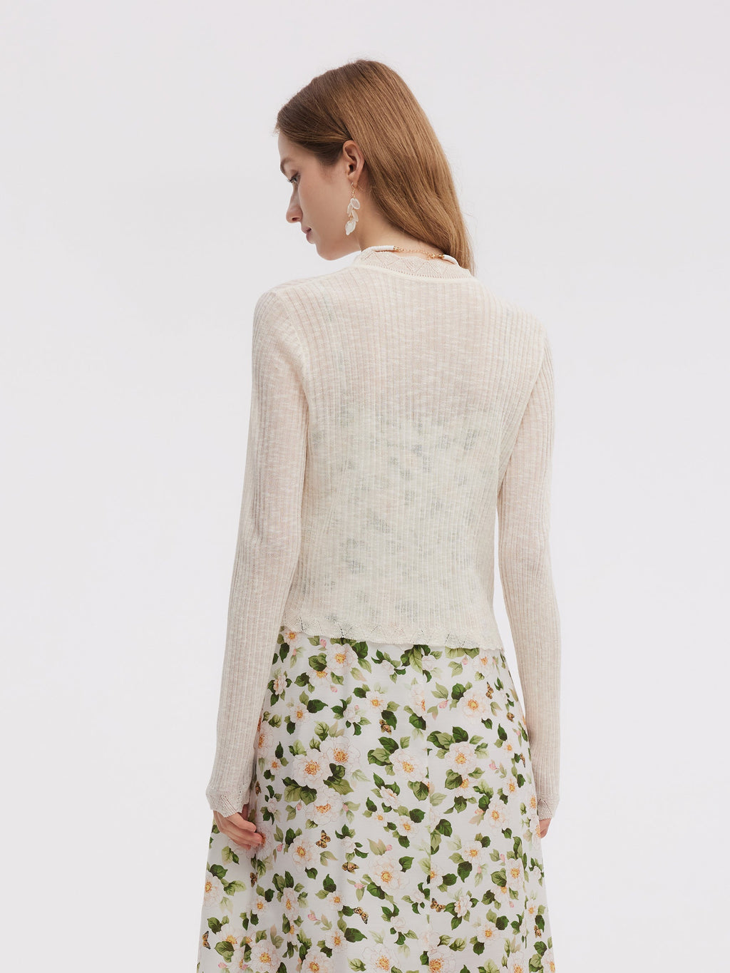 Wavy Trim Tie-Front Cardigan