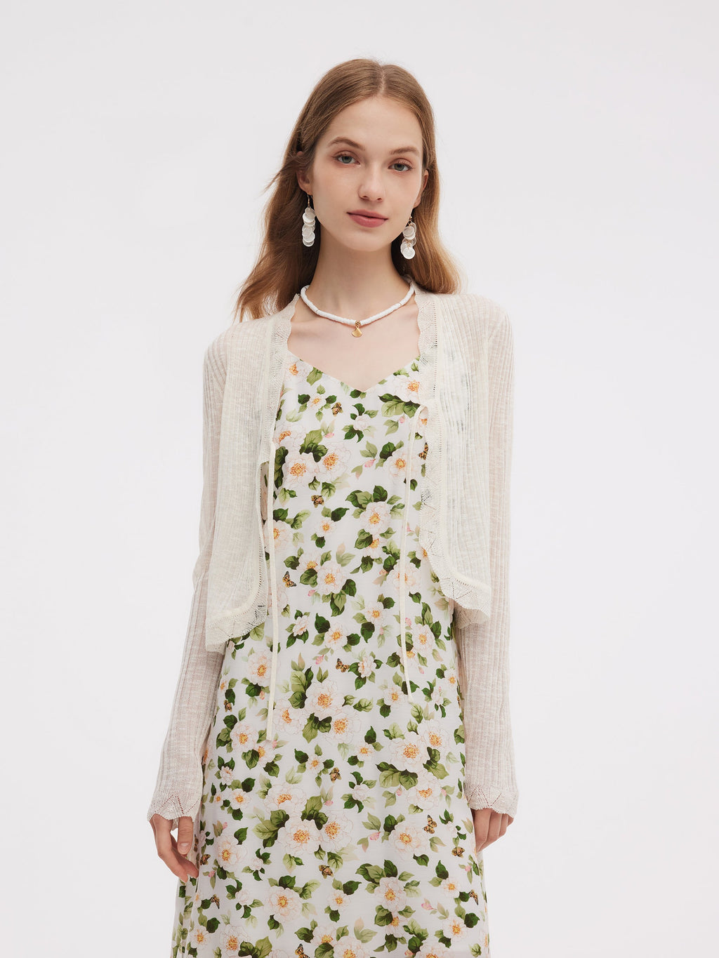 Wavy Trim Tie-Front Cardigan