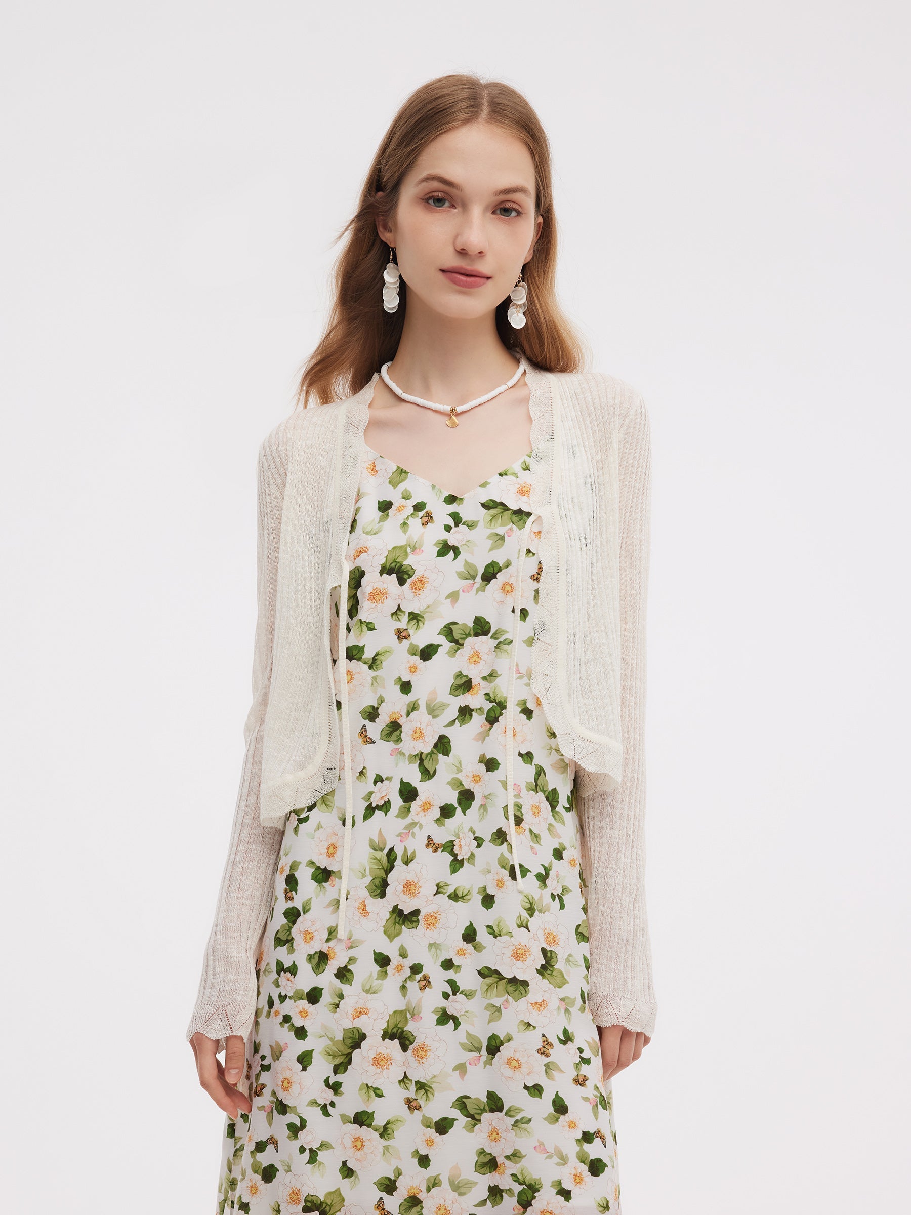 Wavy Trim Tie-Front Cardigan