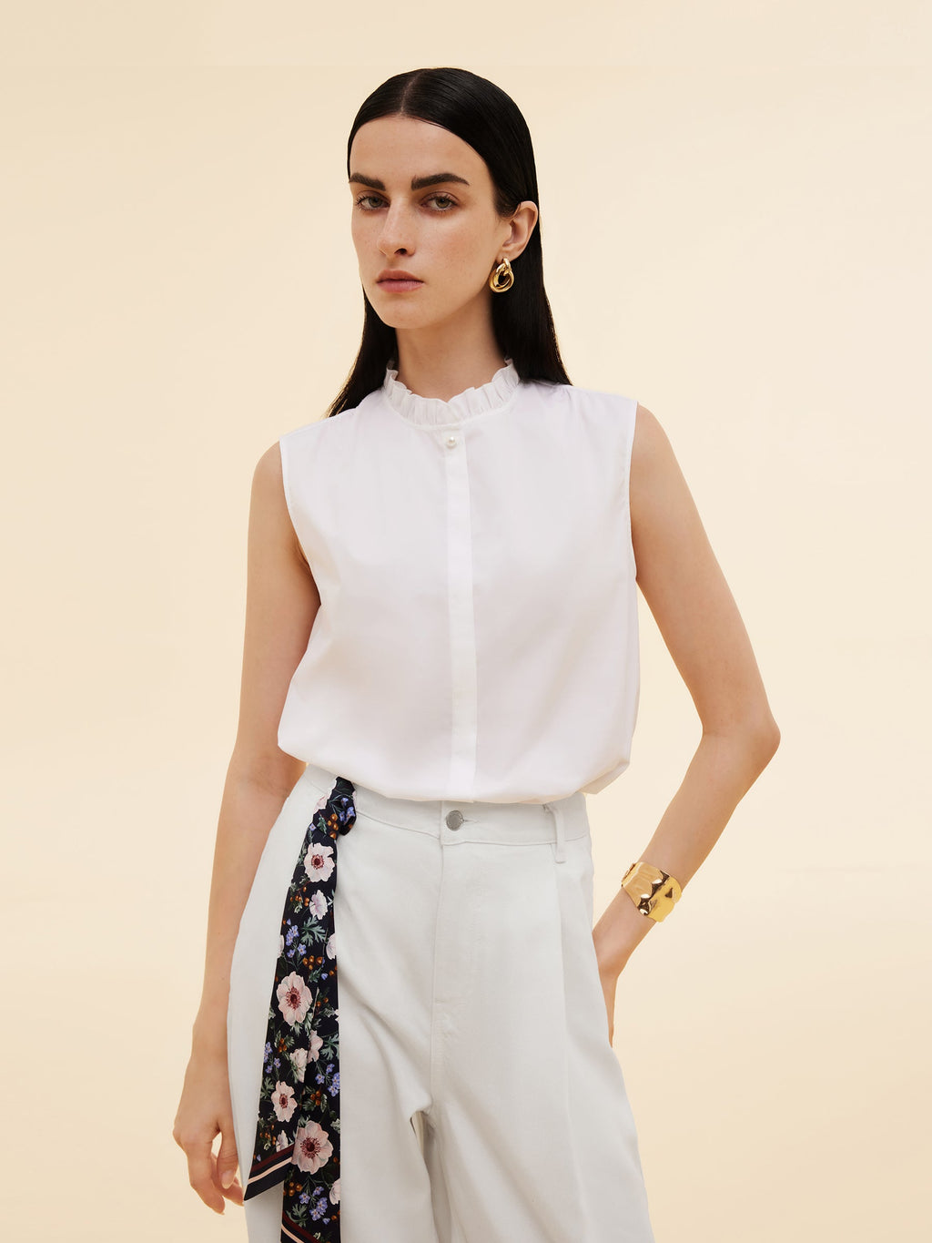Ruffle Collar Pearl Button Shirt