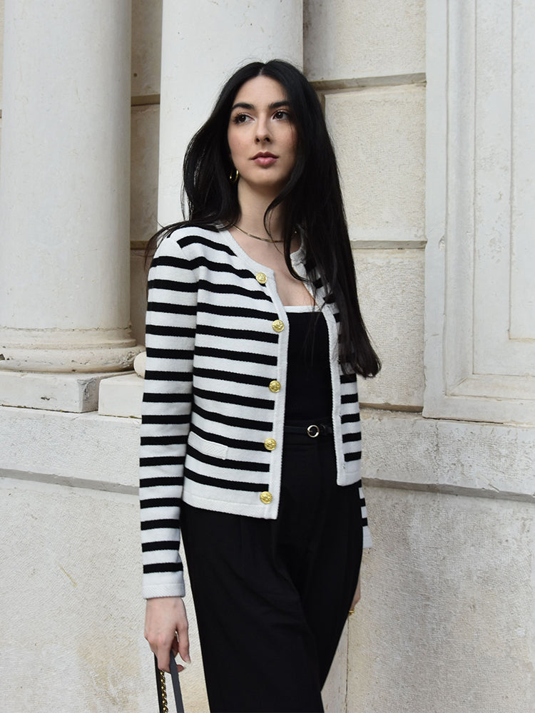 Wool Striped French Cardigan
