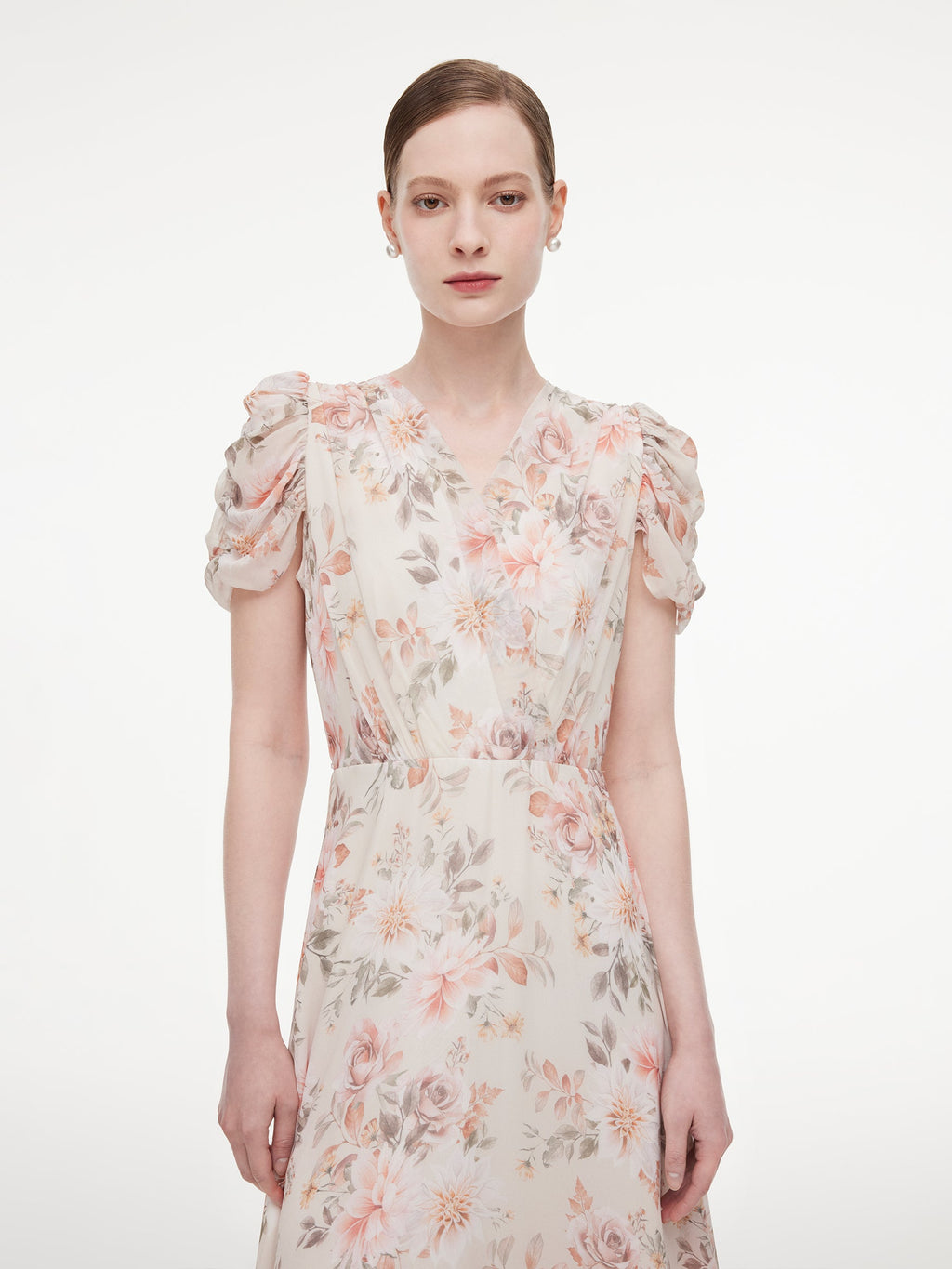 Crossover Neck Puff Sleeve Dress
