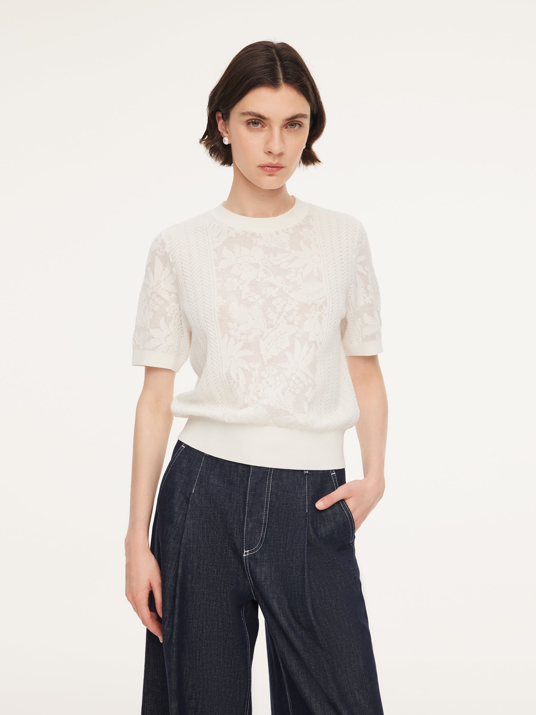 Lace Jacquard Round Neck