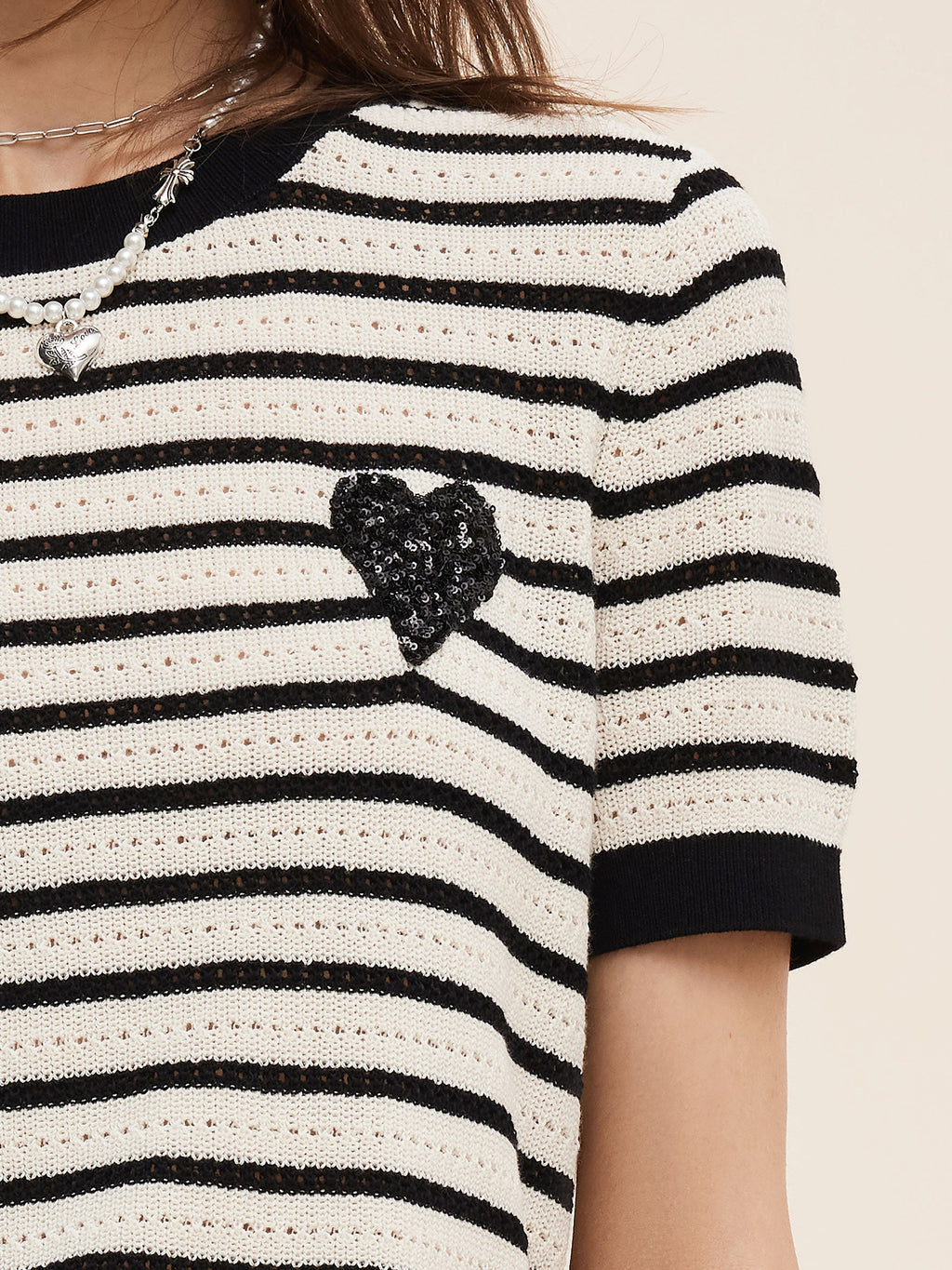 Cotton Heart Openwork T-Shirt