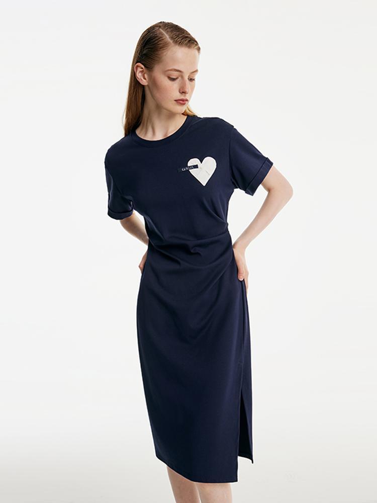 Split Gathered Waist Knit Midi Dress
