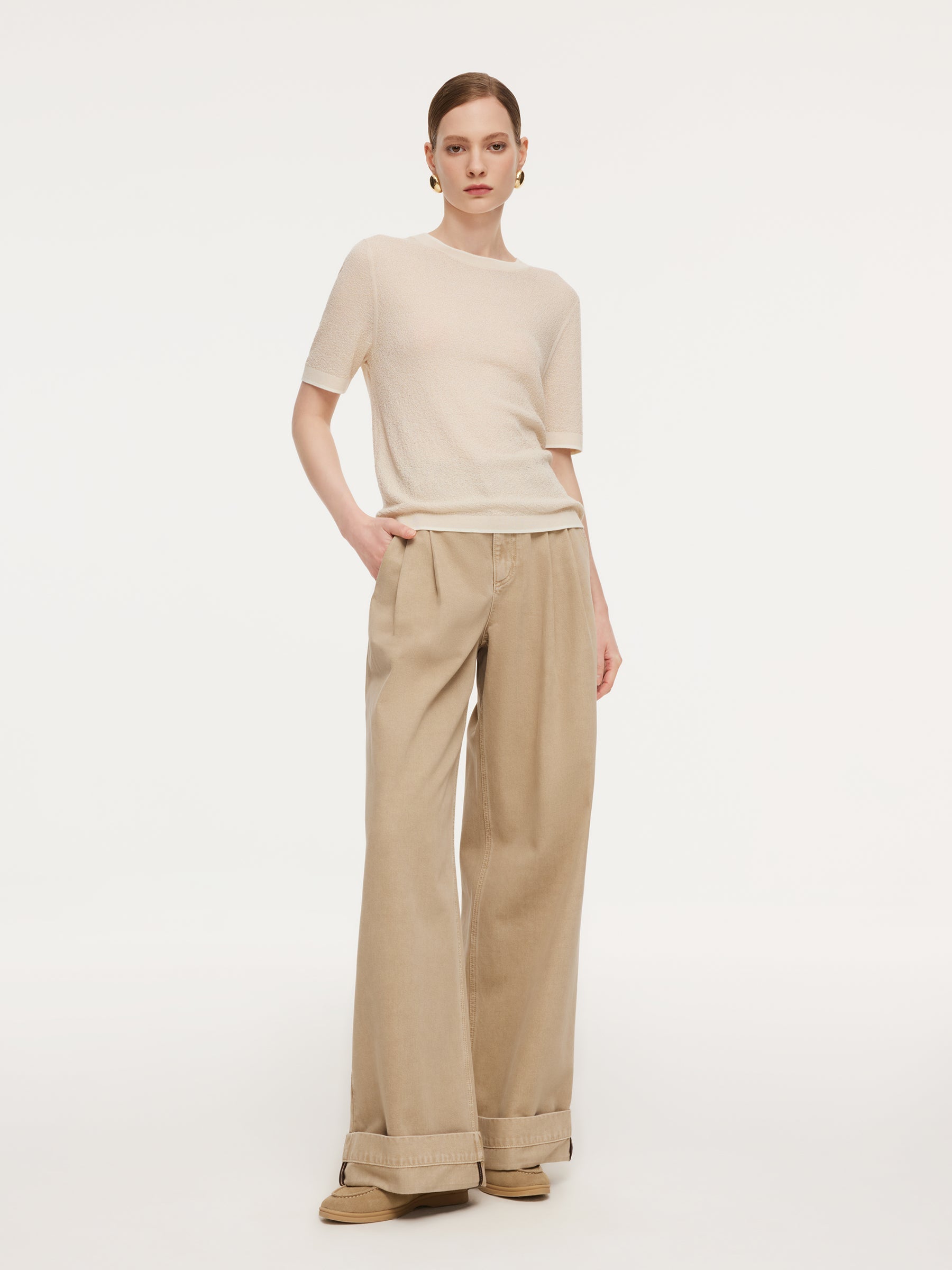 Tencel-Triacetate Contrast Trim Knit Top