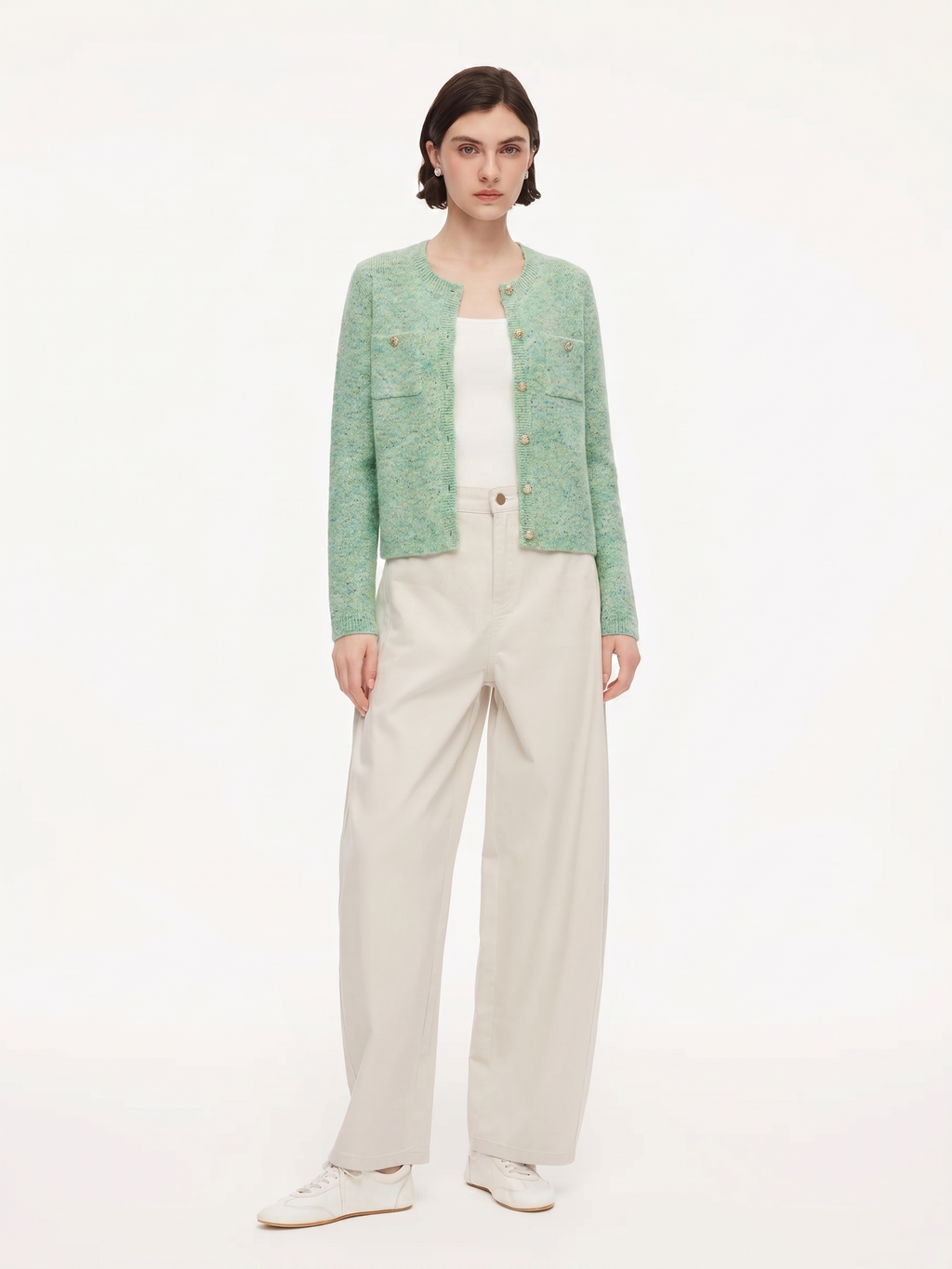 Melange Green Crewneck Cardigan