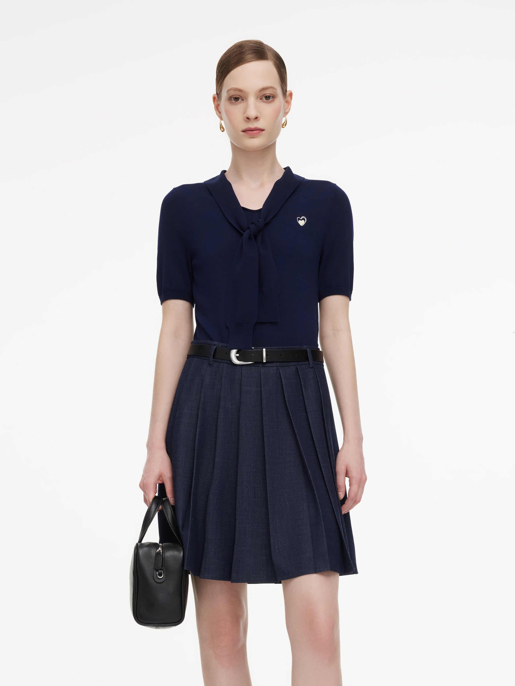Necktie V-Neck Heart Embroidery Mini Dress