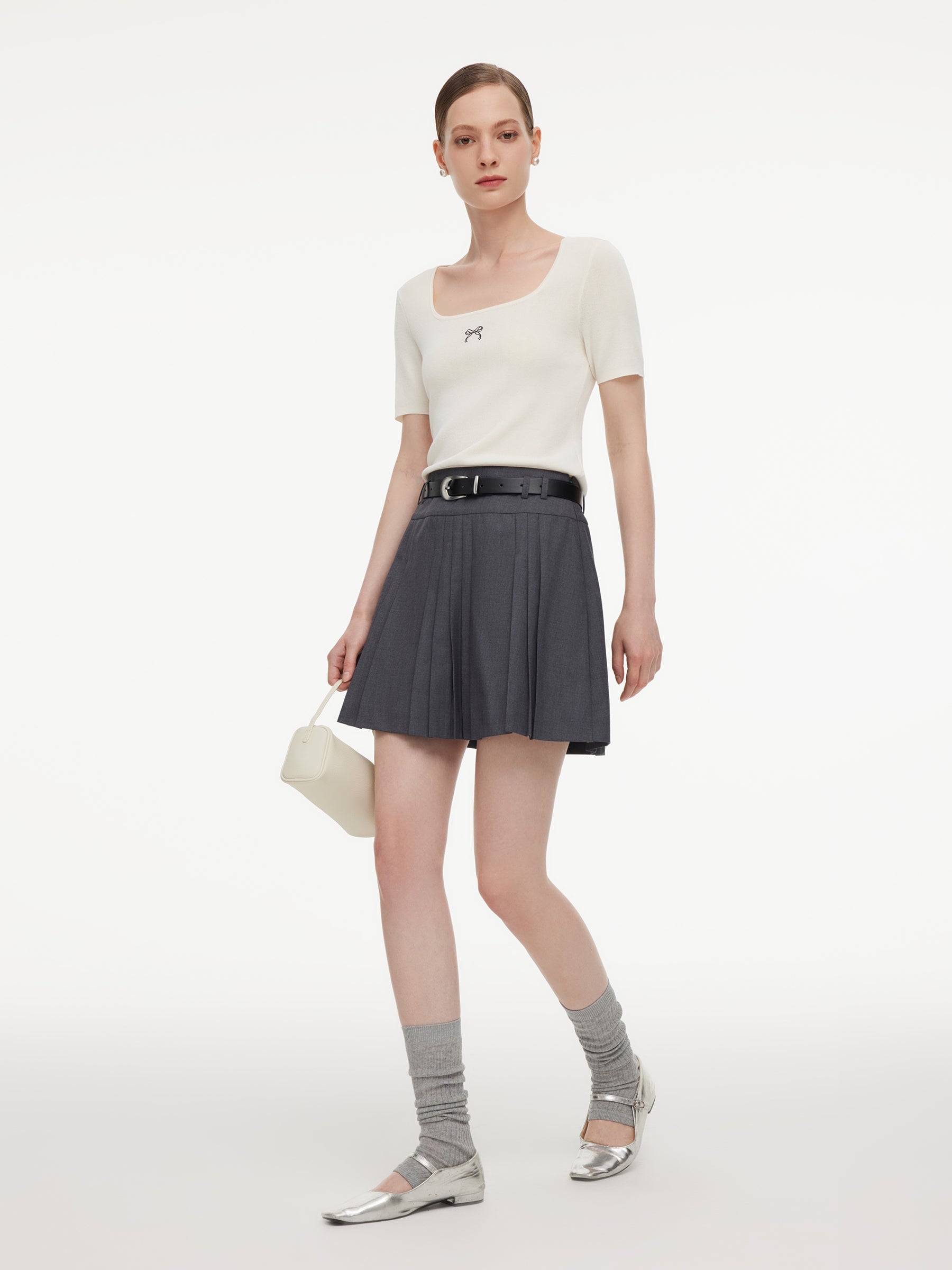 High-Waist Pleated A-Line Skirt