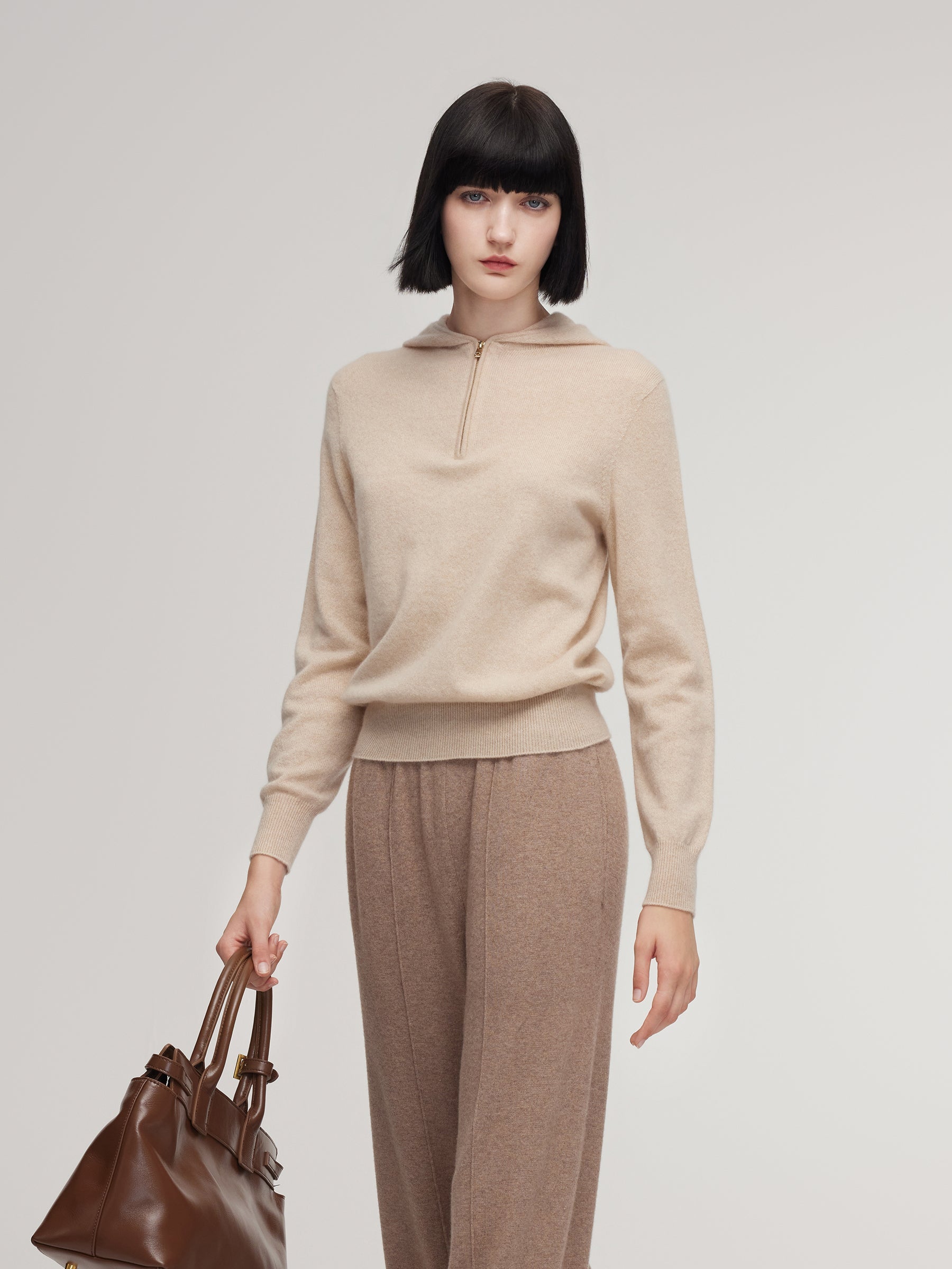 100% Cashmere Half-Zip Hooded Sweater