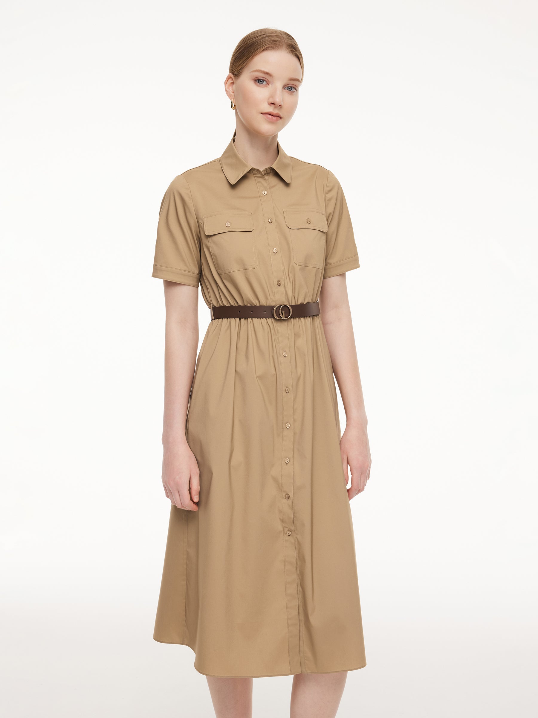Side-Pocket Cinched Midi Dress