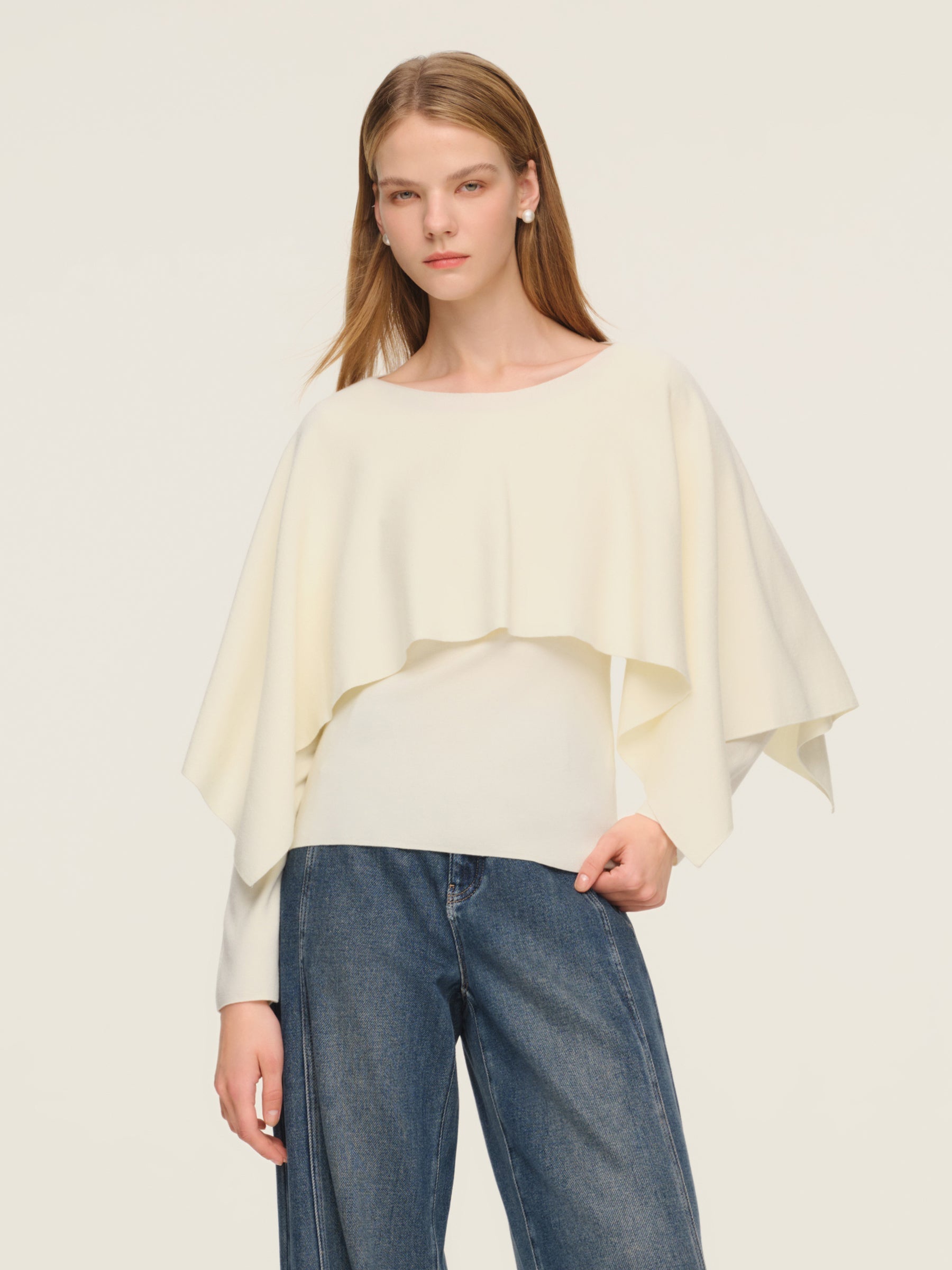 Tencel-Wool Cape Knit Top