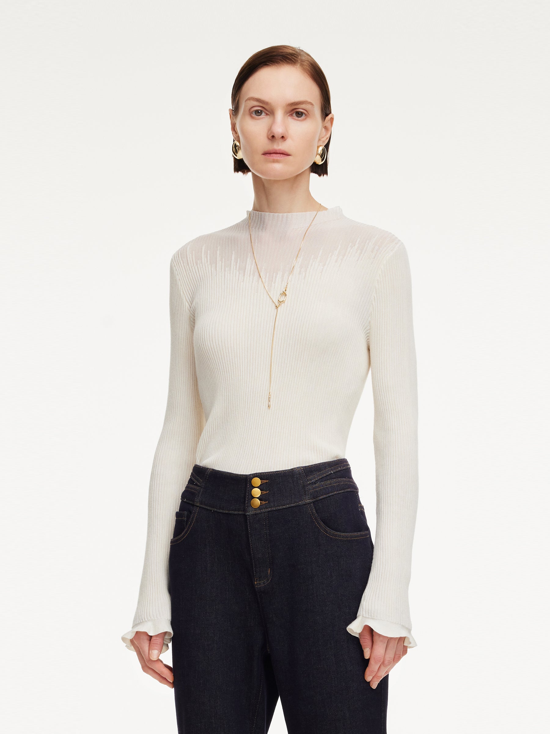 Tencel Wool Mock Neck Knit Top