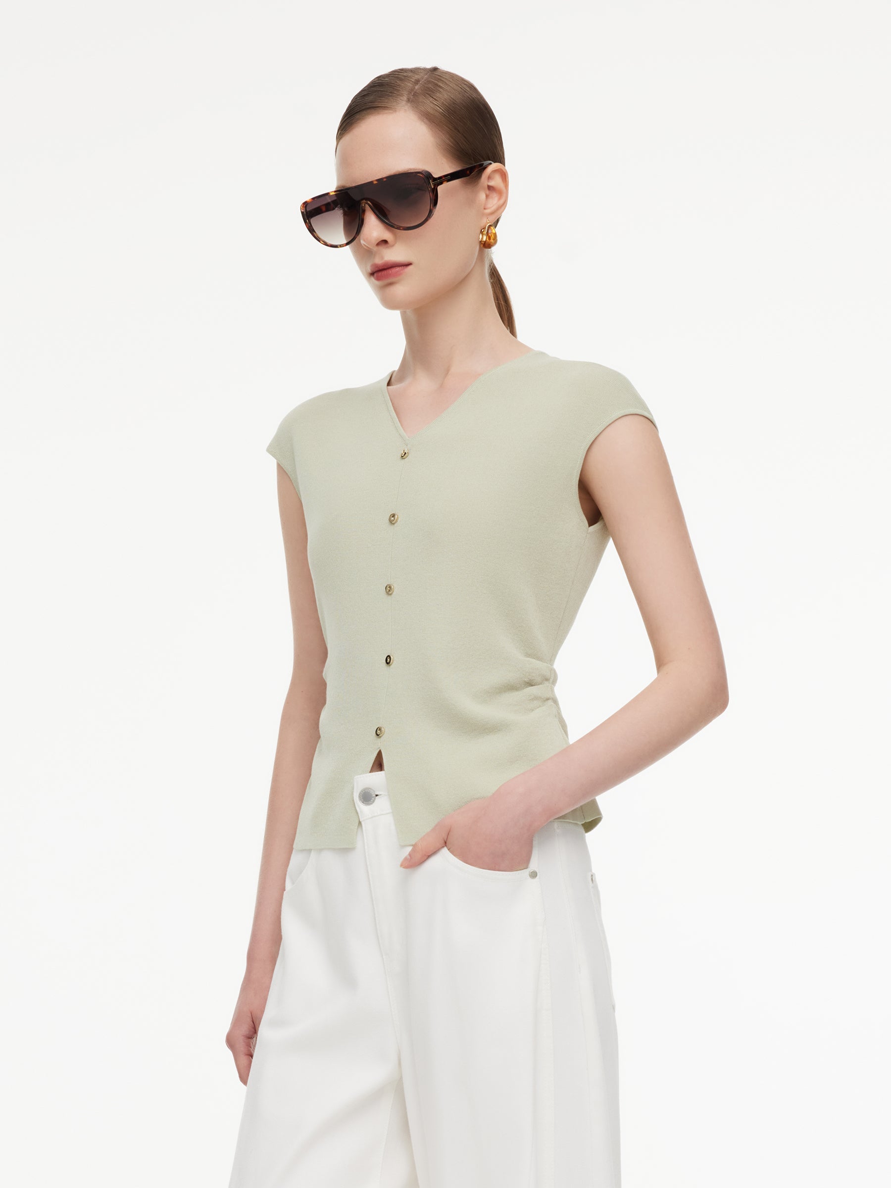 Tencel Side-Ruched H-Line Knit