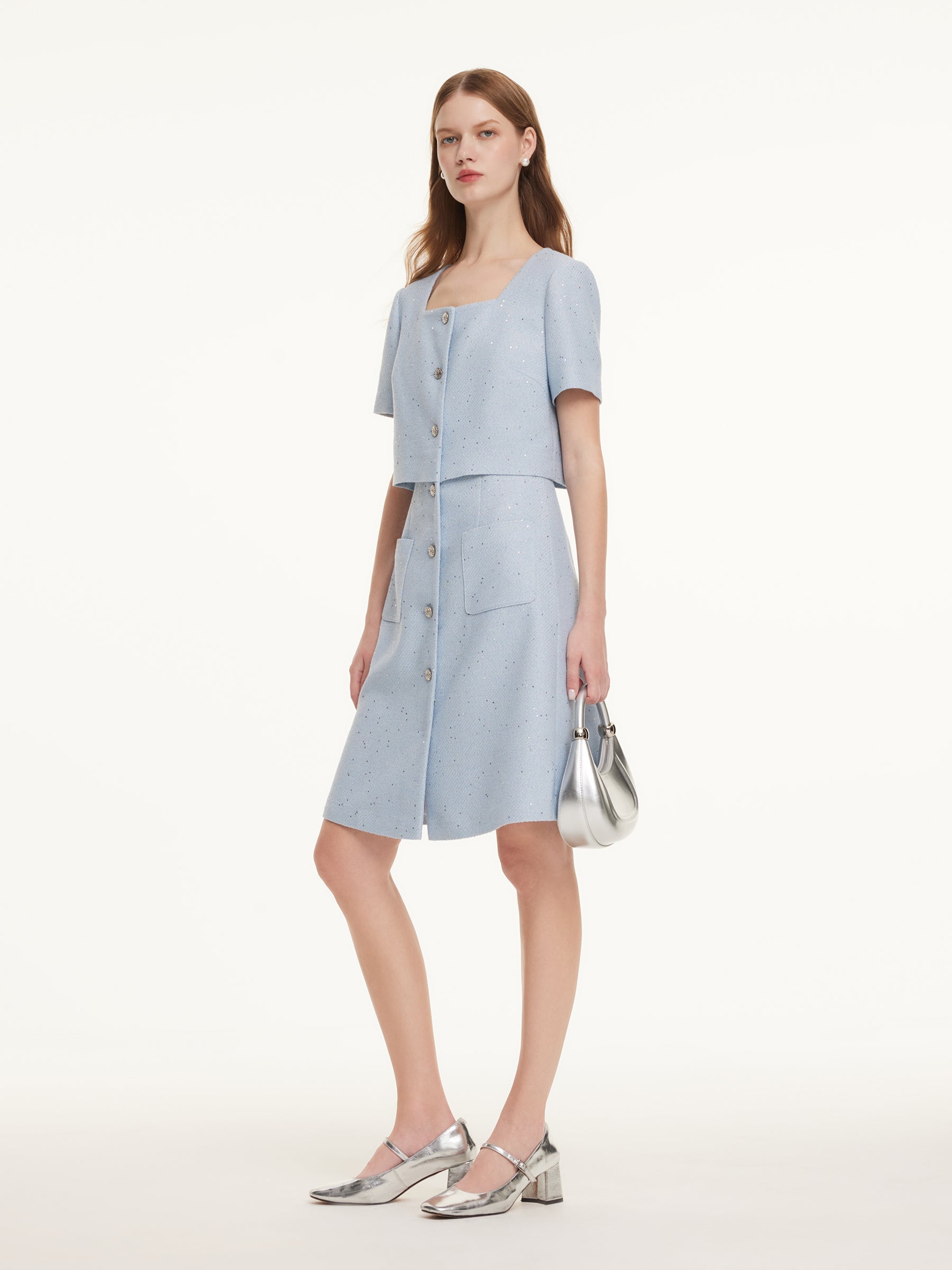 Sequin Acetate Tweed Dress