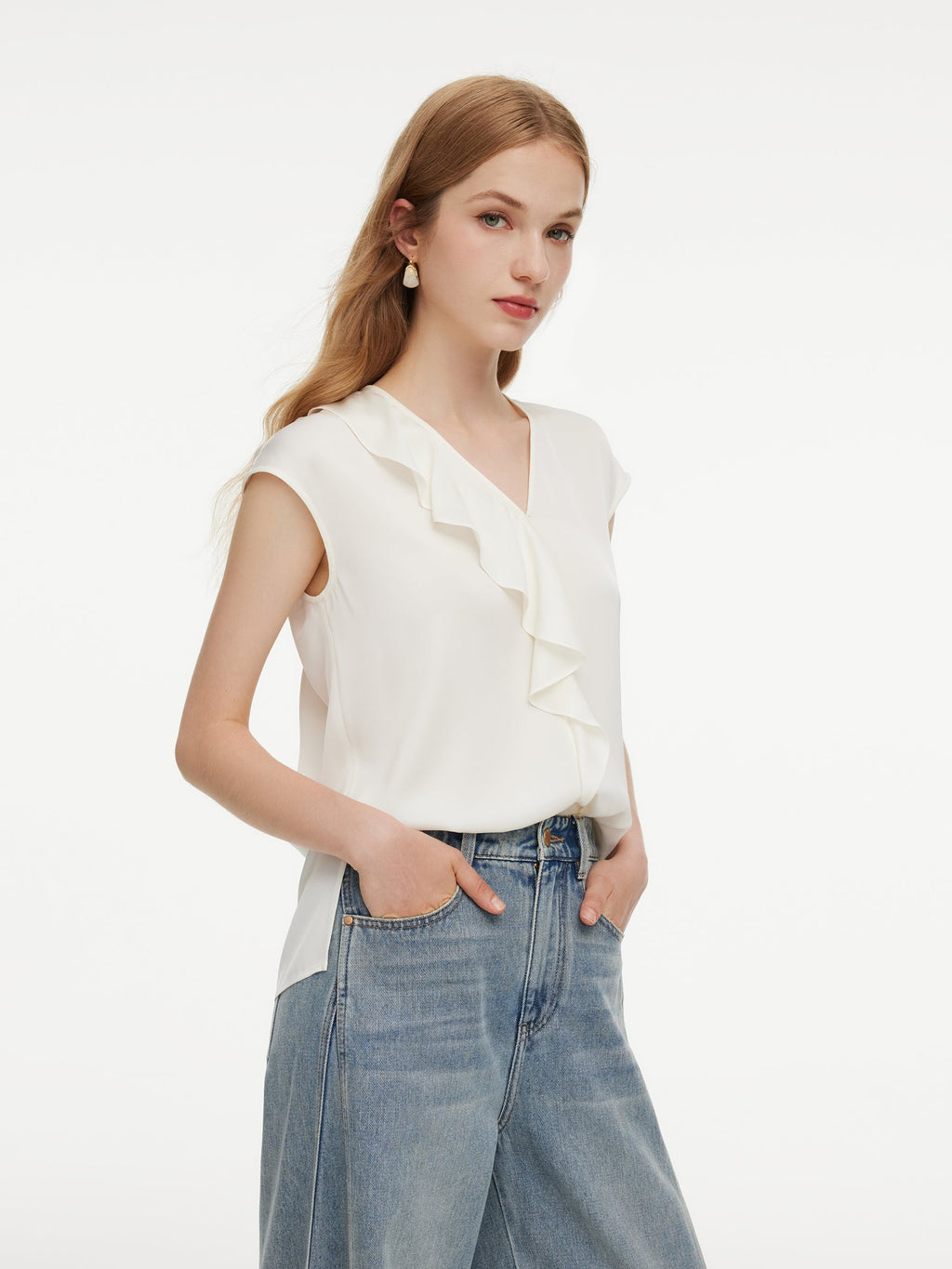 V-Neck Asymmetrical Ruffle