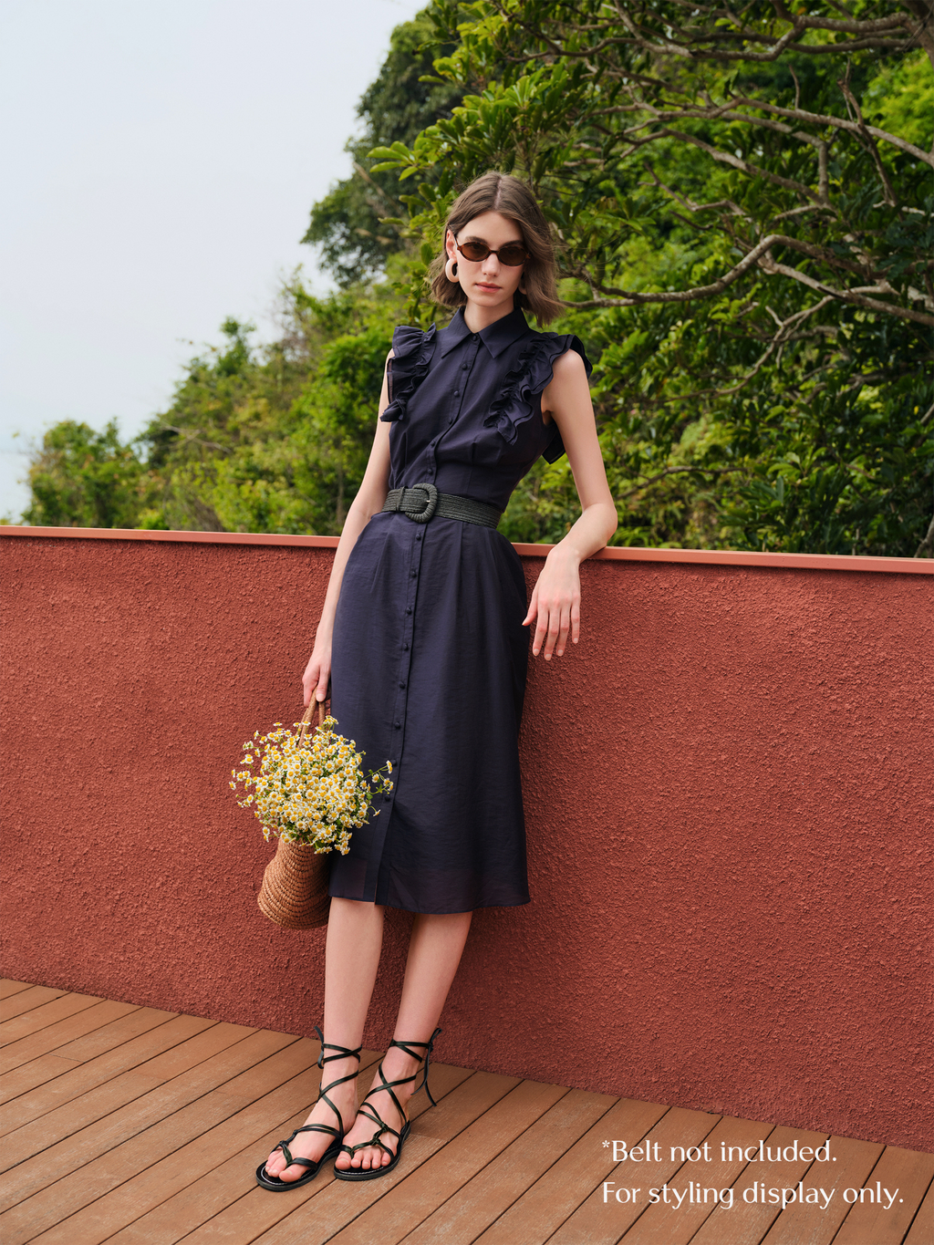 Lyocell Flutter Ribbon Maxi Dress
