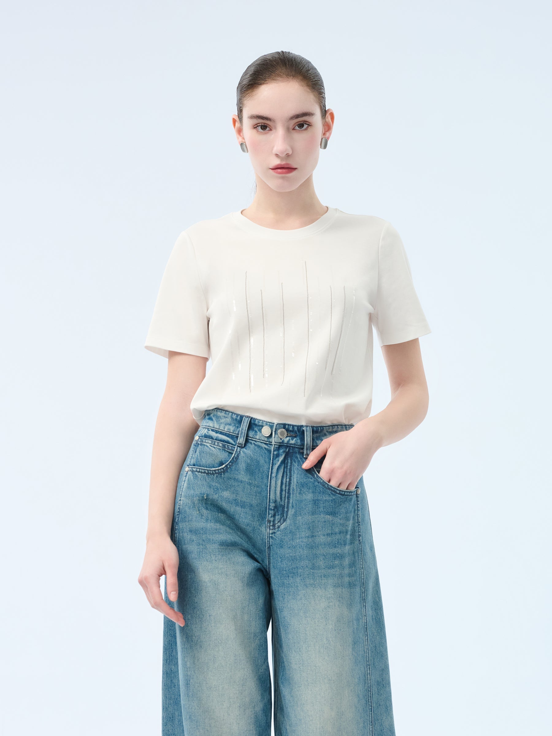 Pearl-Luster Cotton Crew