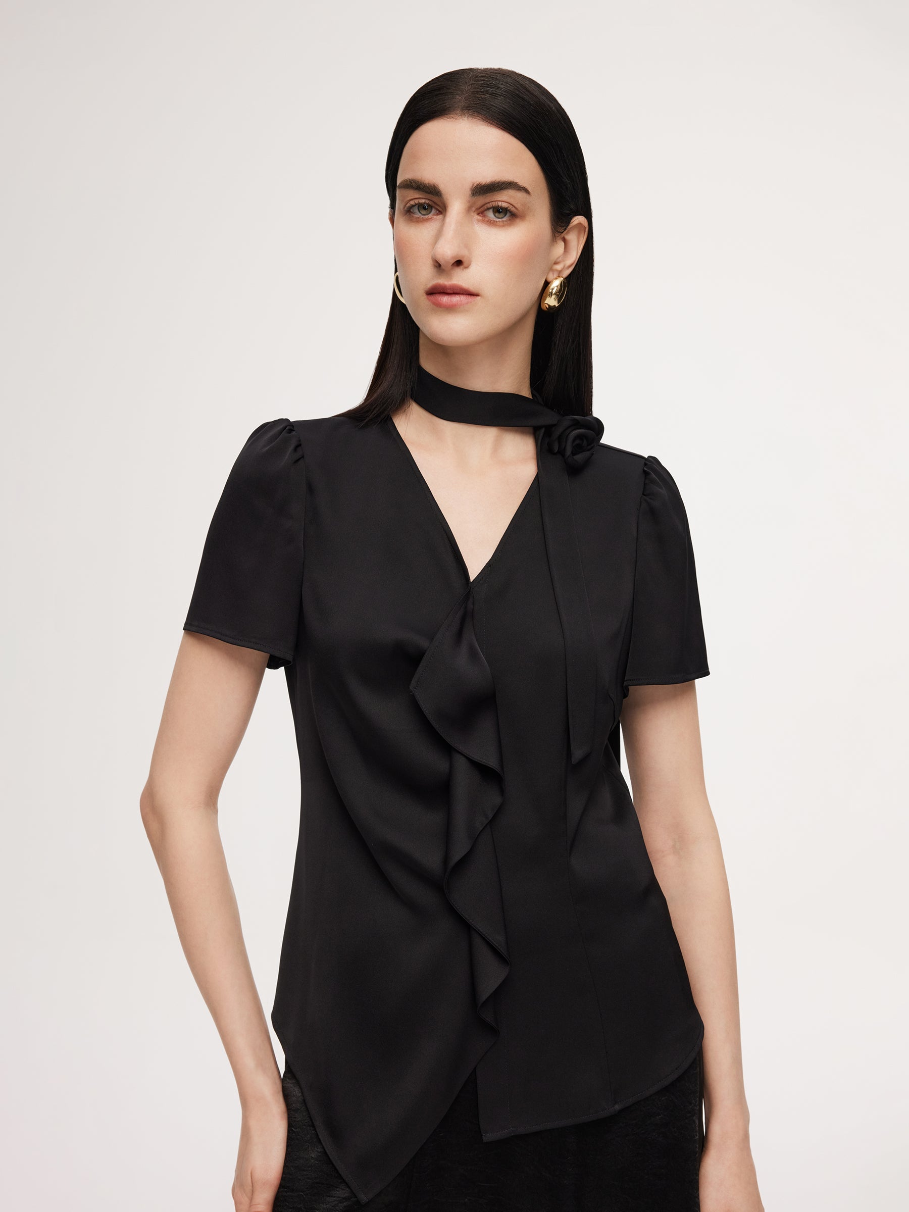 Deep V Asymmetrical Ruffle