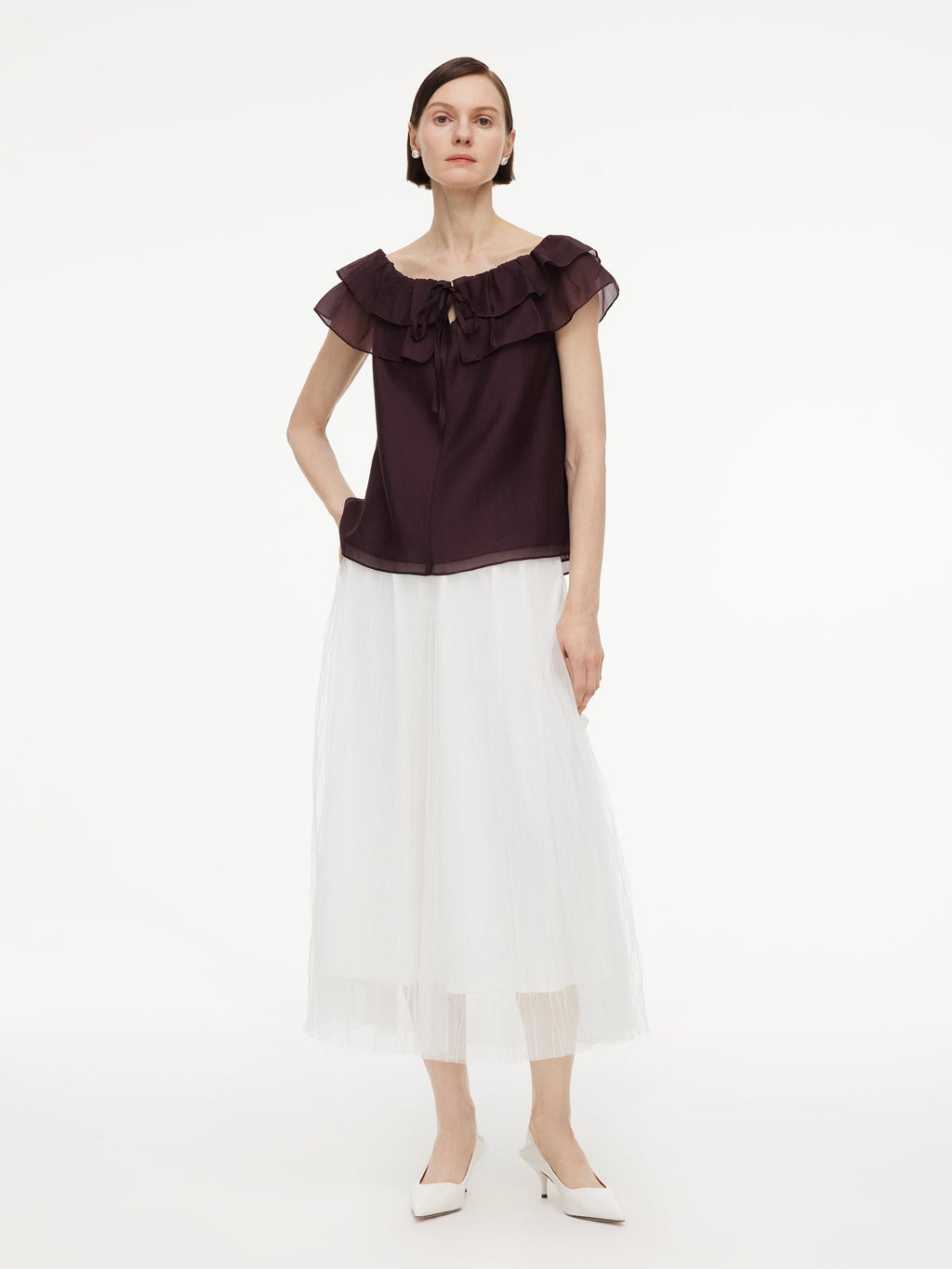 Pleated Mesh A-Line Skirt