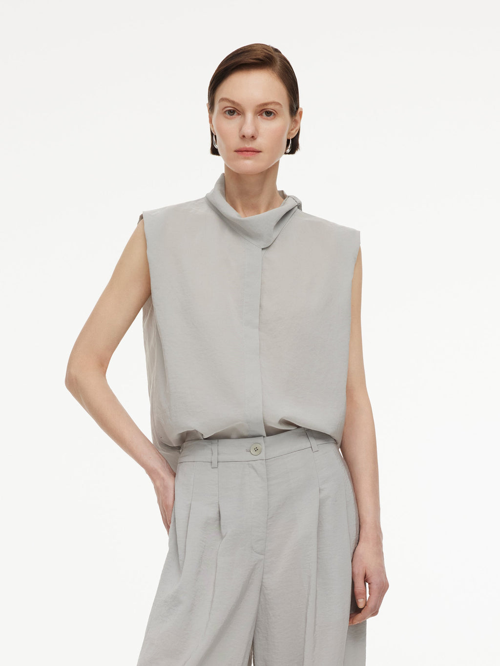 Triacetate Ribbon Neck Blouse