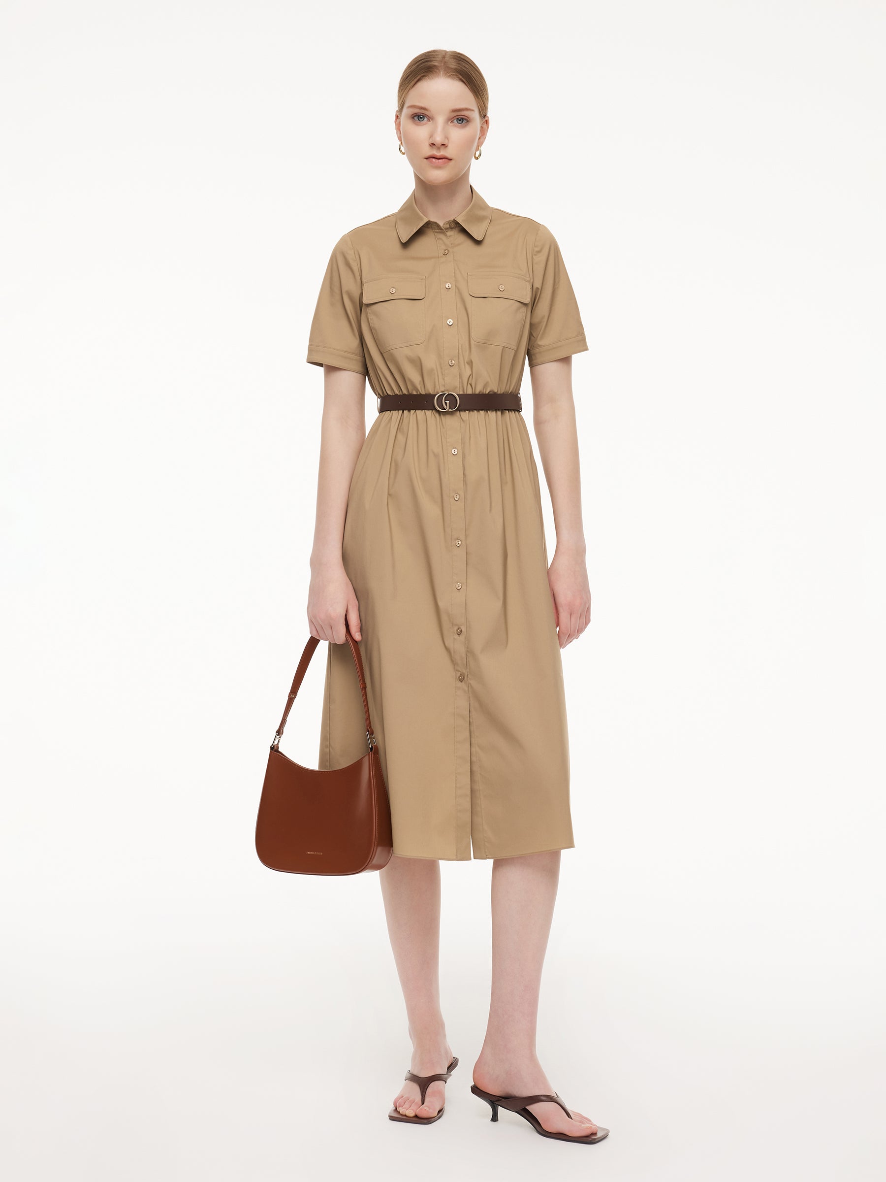 Side-Pocket Cinched Midi Dress