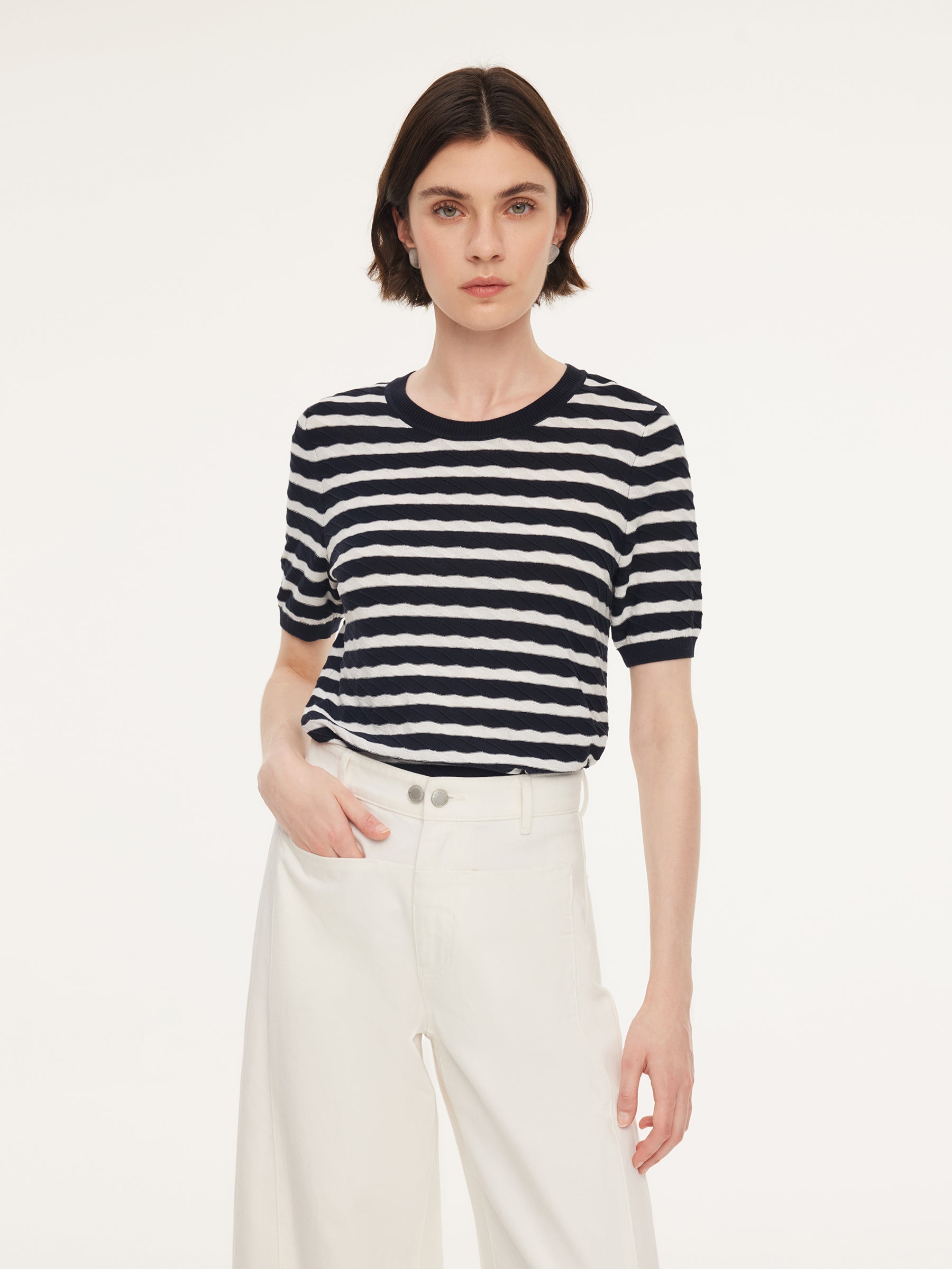 Tencel Stripe Pointelle Knit