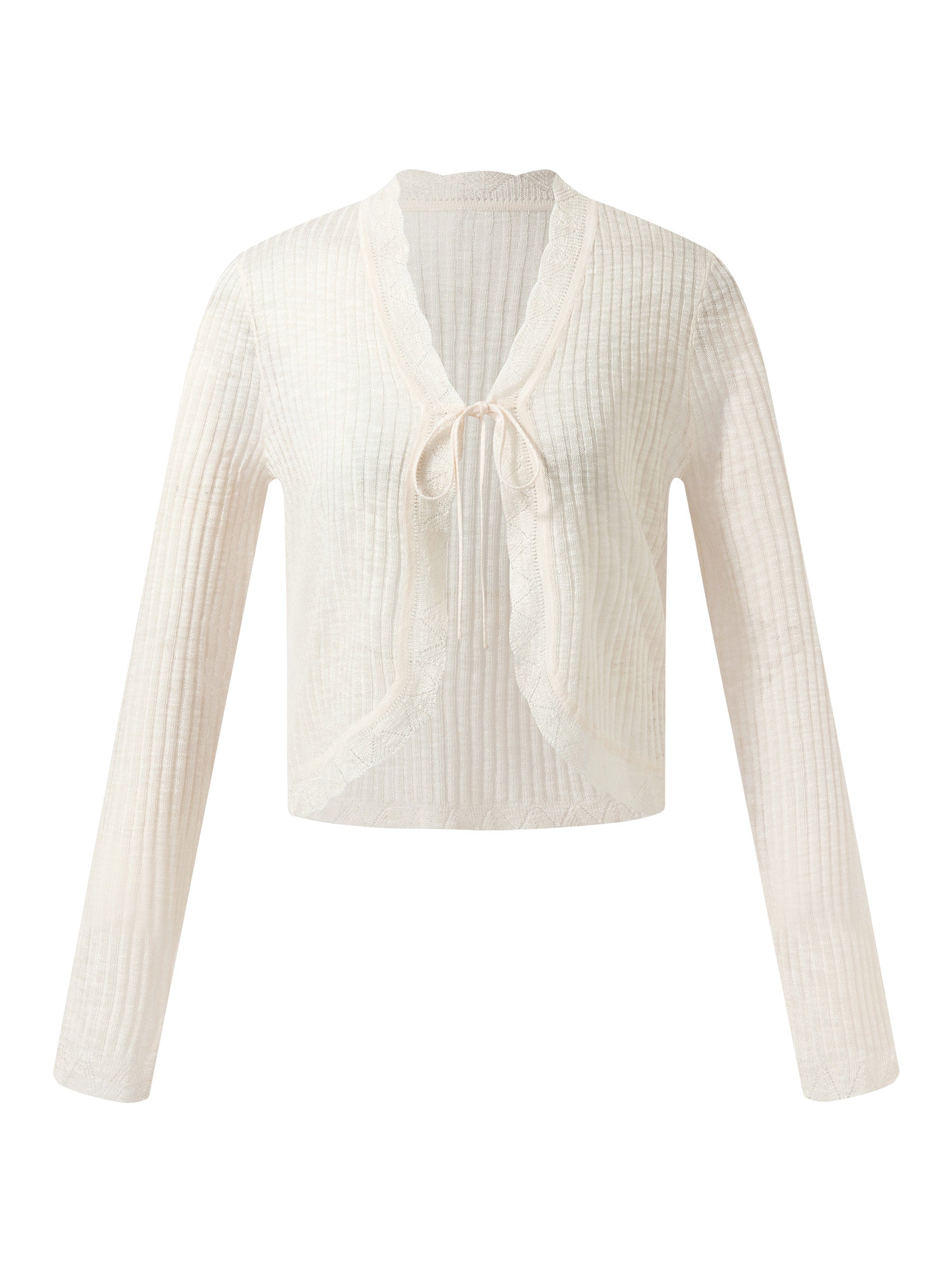 Wavy Trim Tie-Front Cardigan