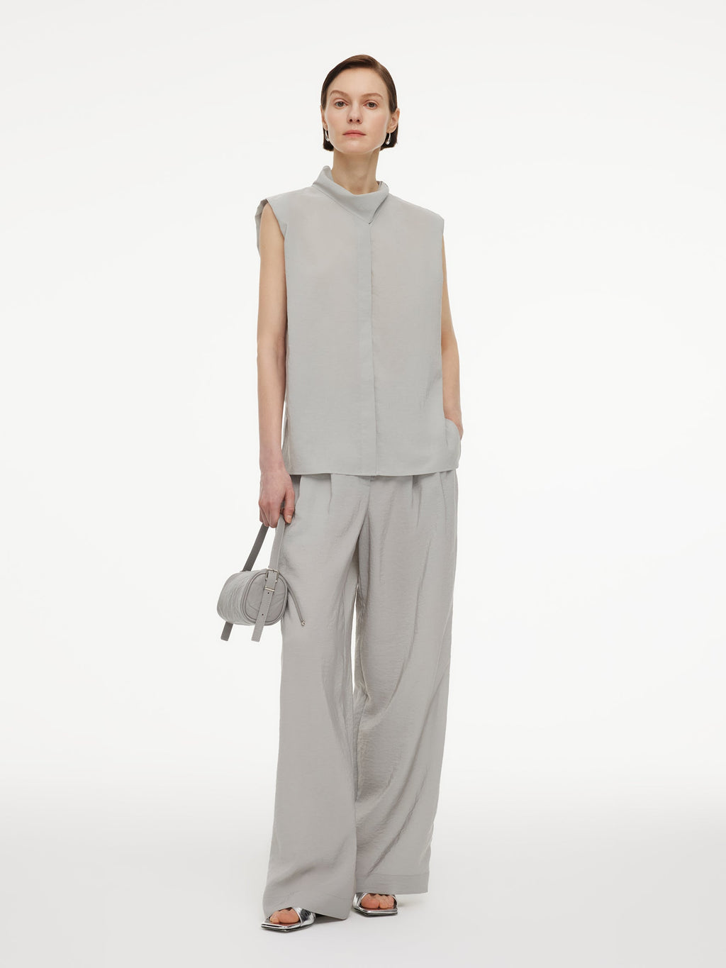 Triacetate Ribbon Neck Blouse