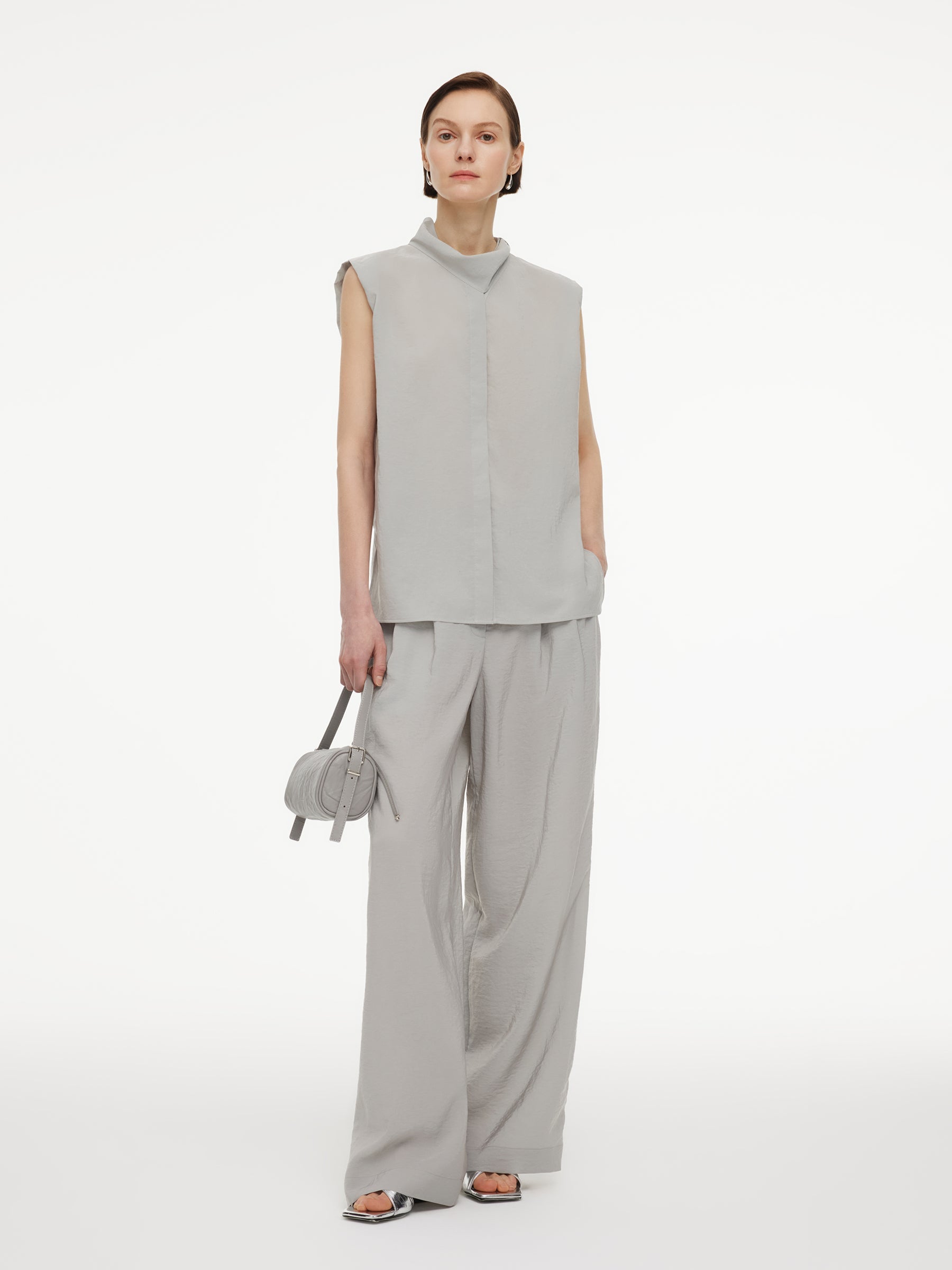 Triacetate Ribbon Neck Blouse