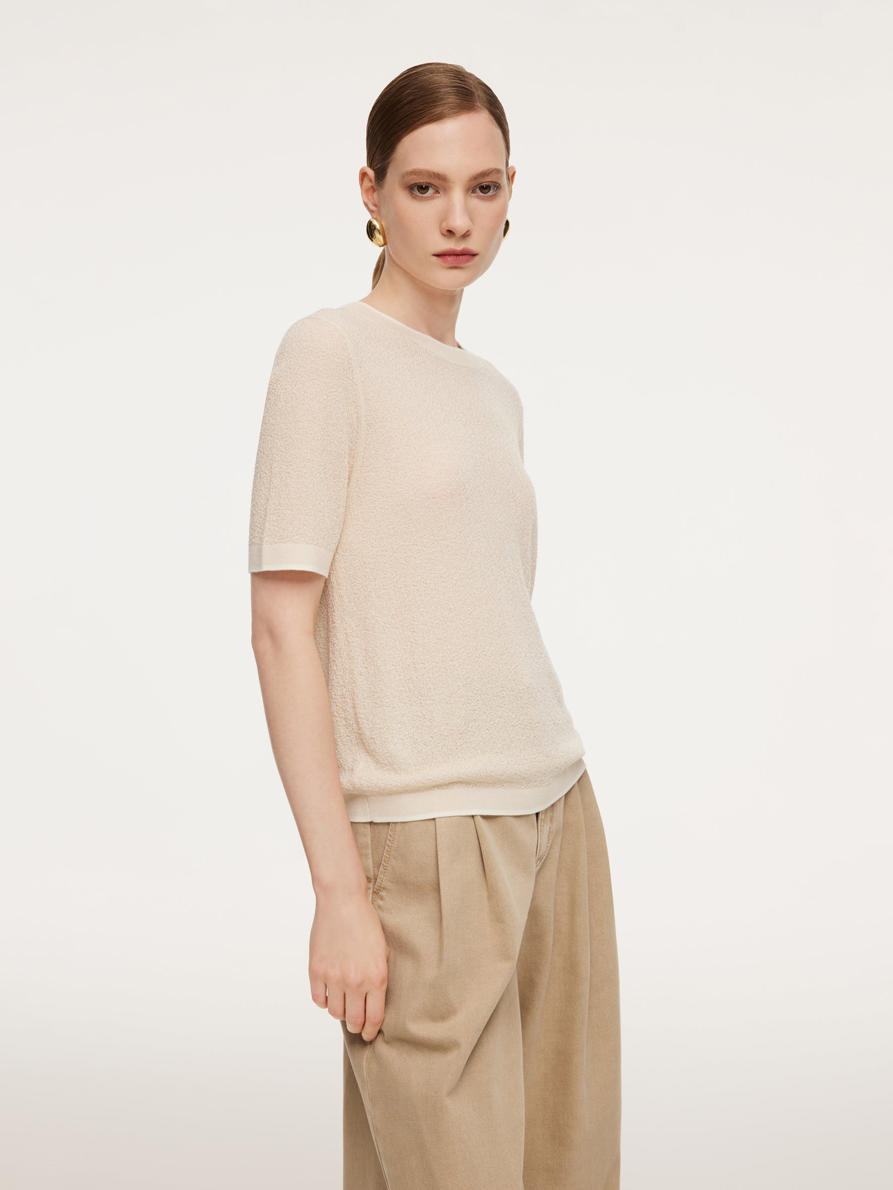 Tencel-Triacetate Contrast Trim Knit Top