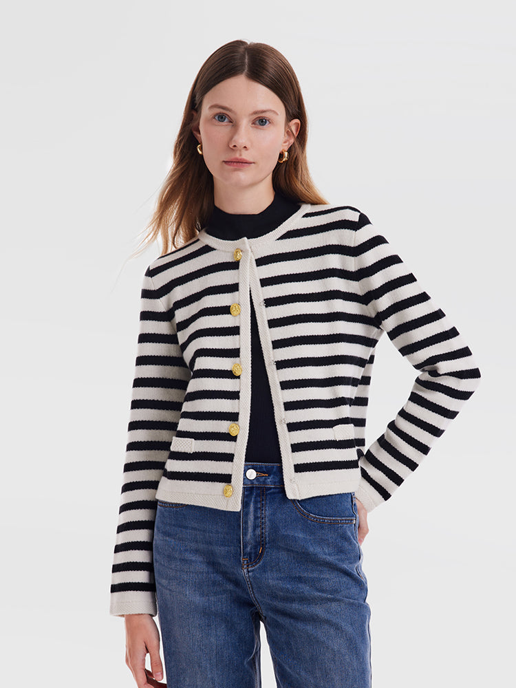 Wool Striped French Cardigan