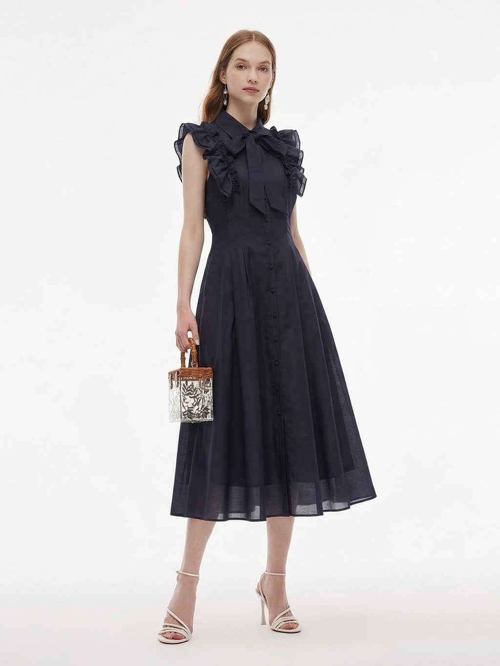 Lyocell Flutter Ribbon Maxi Dress