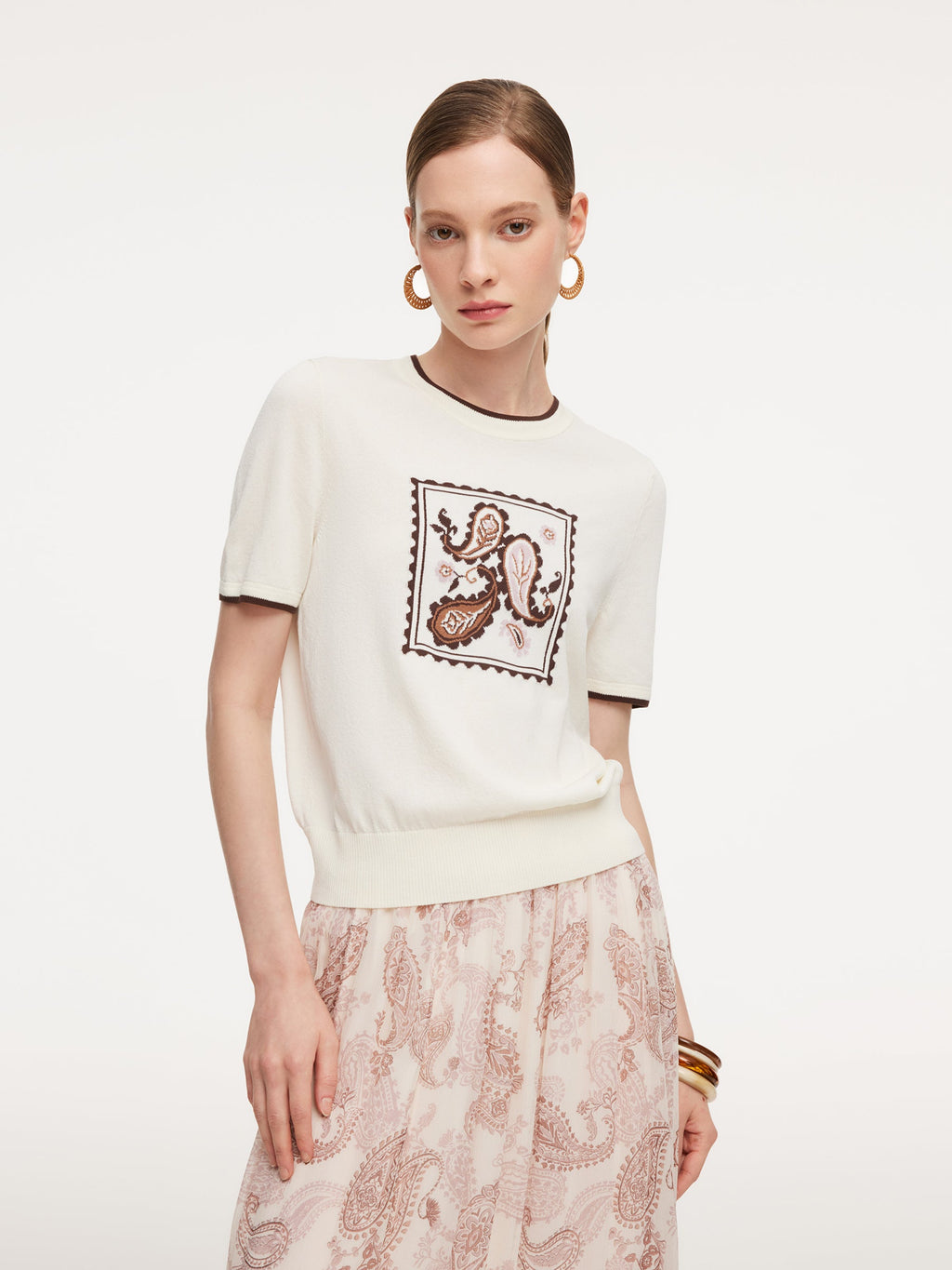 Lyocell Blend Stamp Print Knit Top
