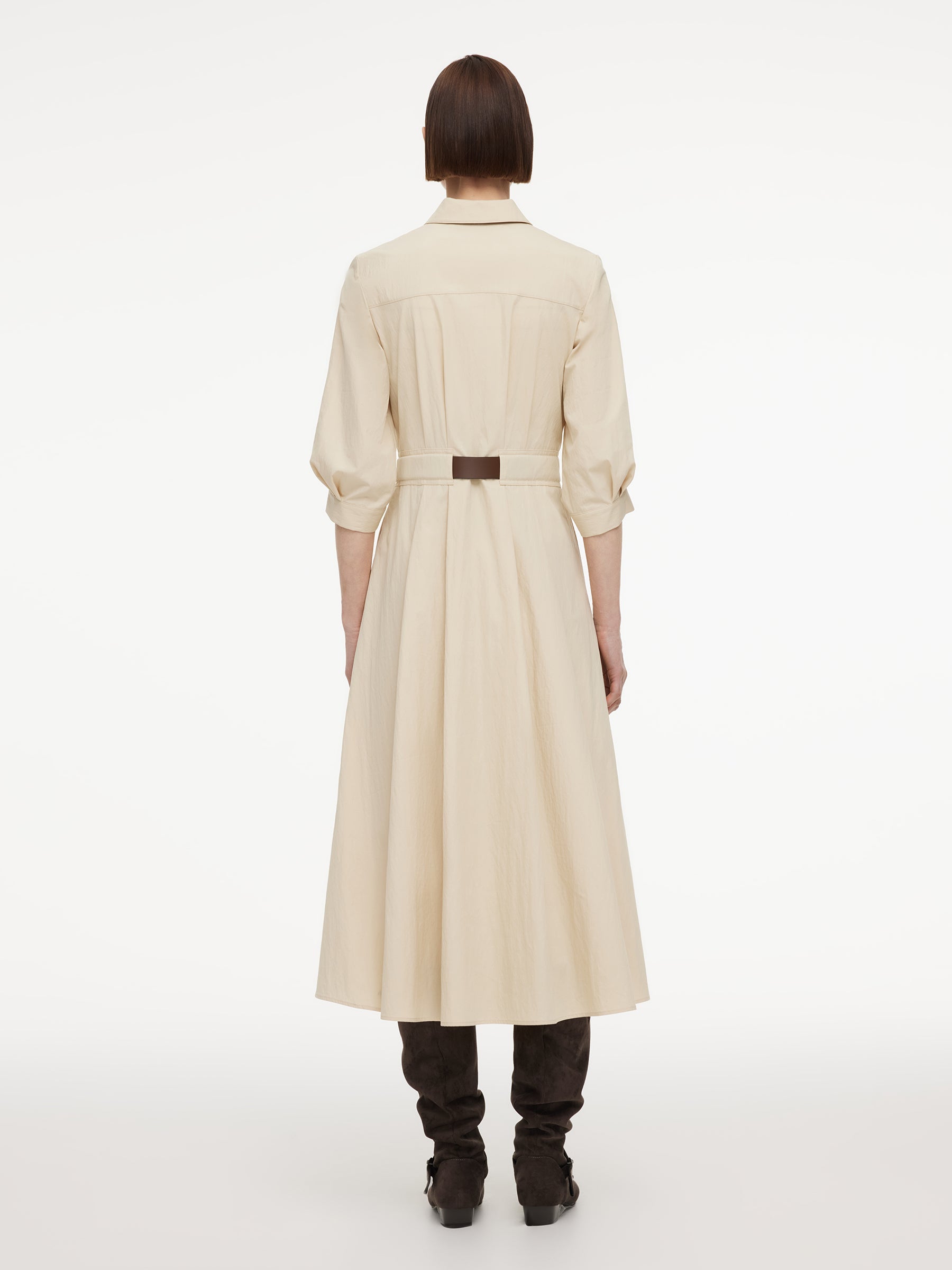 Cotton Blend Belted Shirt Dress
