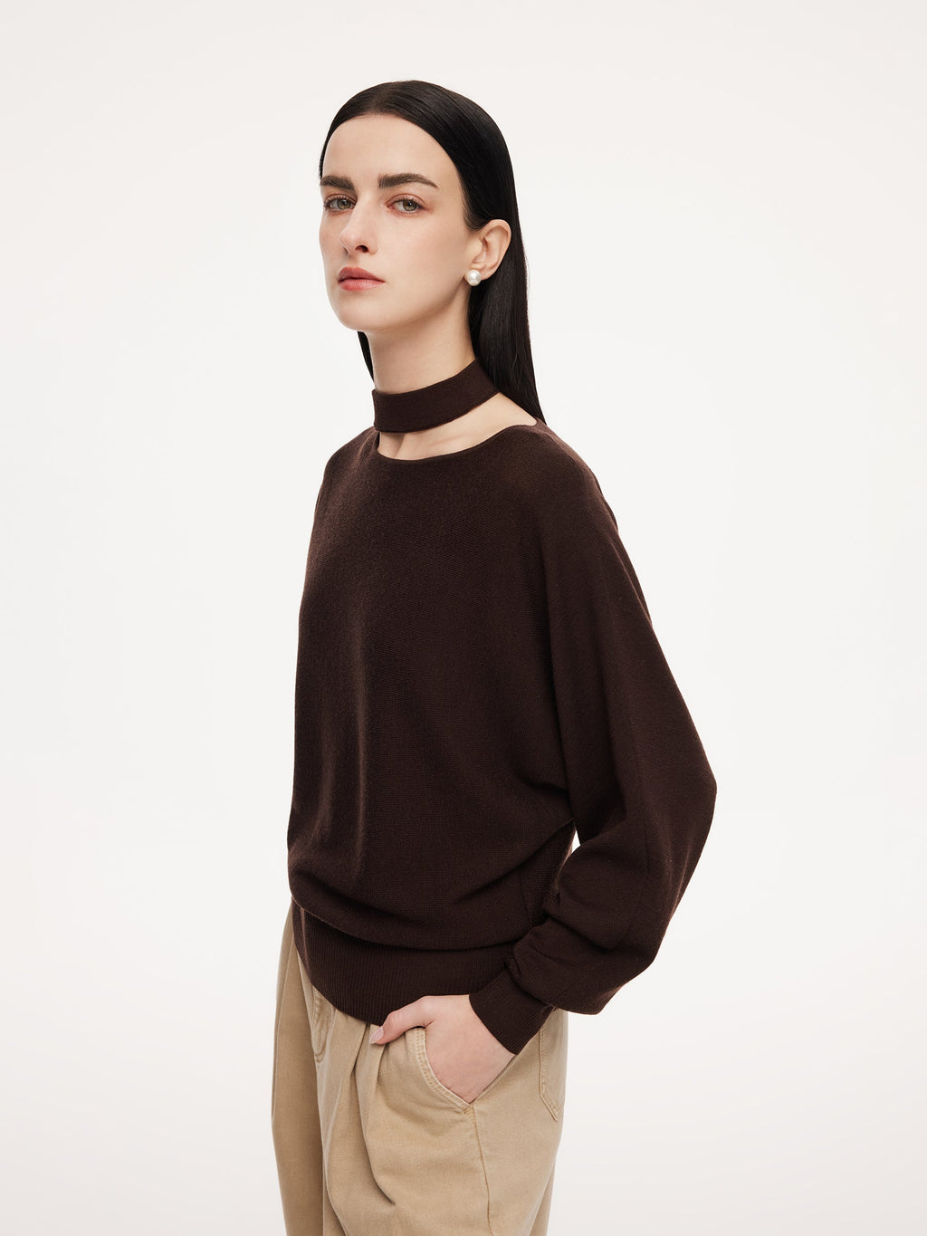 Wool Cutout Choker Sweater