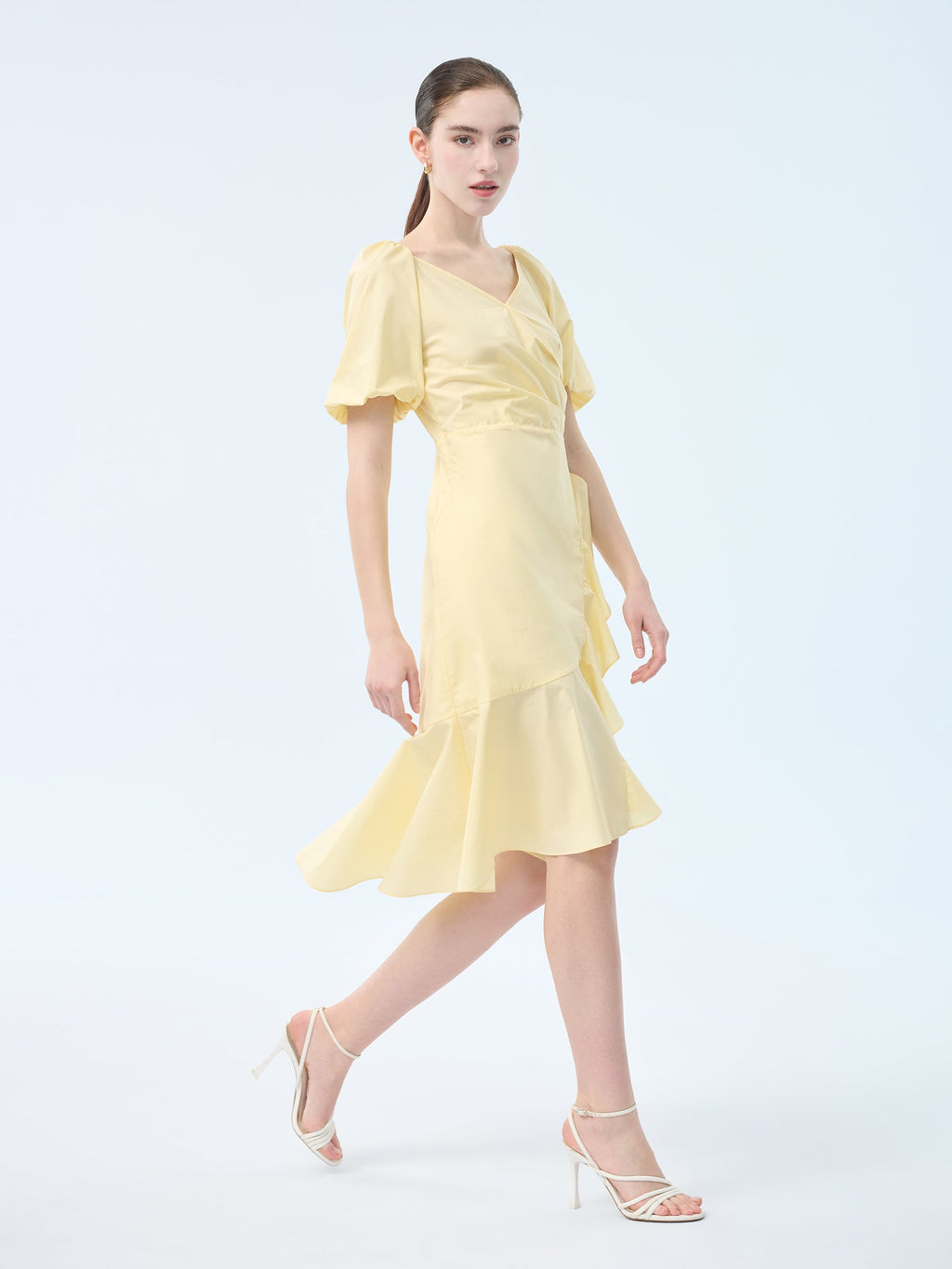 Cotton Wrap V-Neck Midi Dress