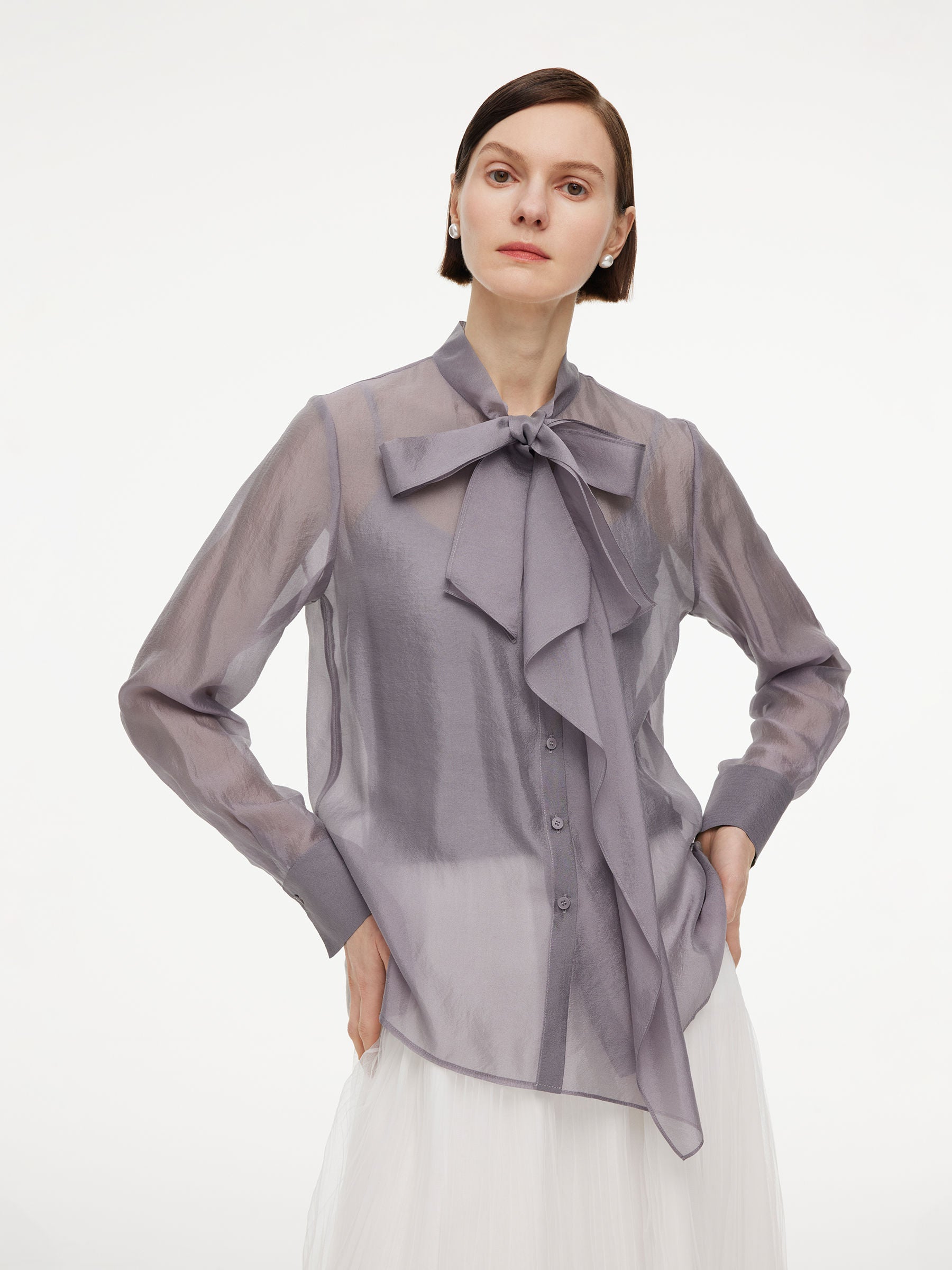 Asymmetrical Ruffle Tie-Neck