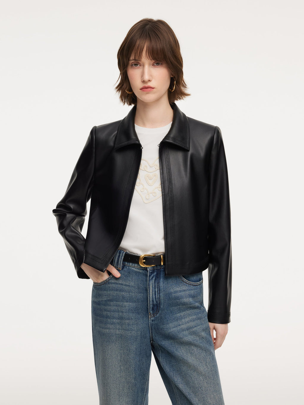 Eco-Friendly PU Leather Cropped Jacket