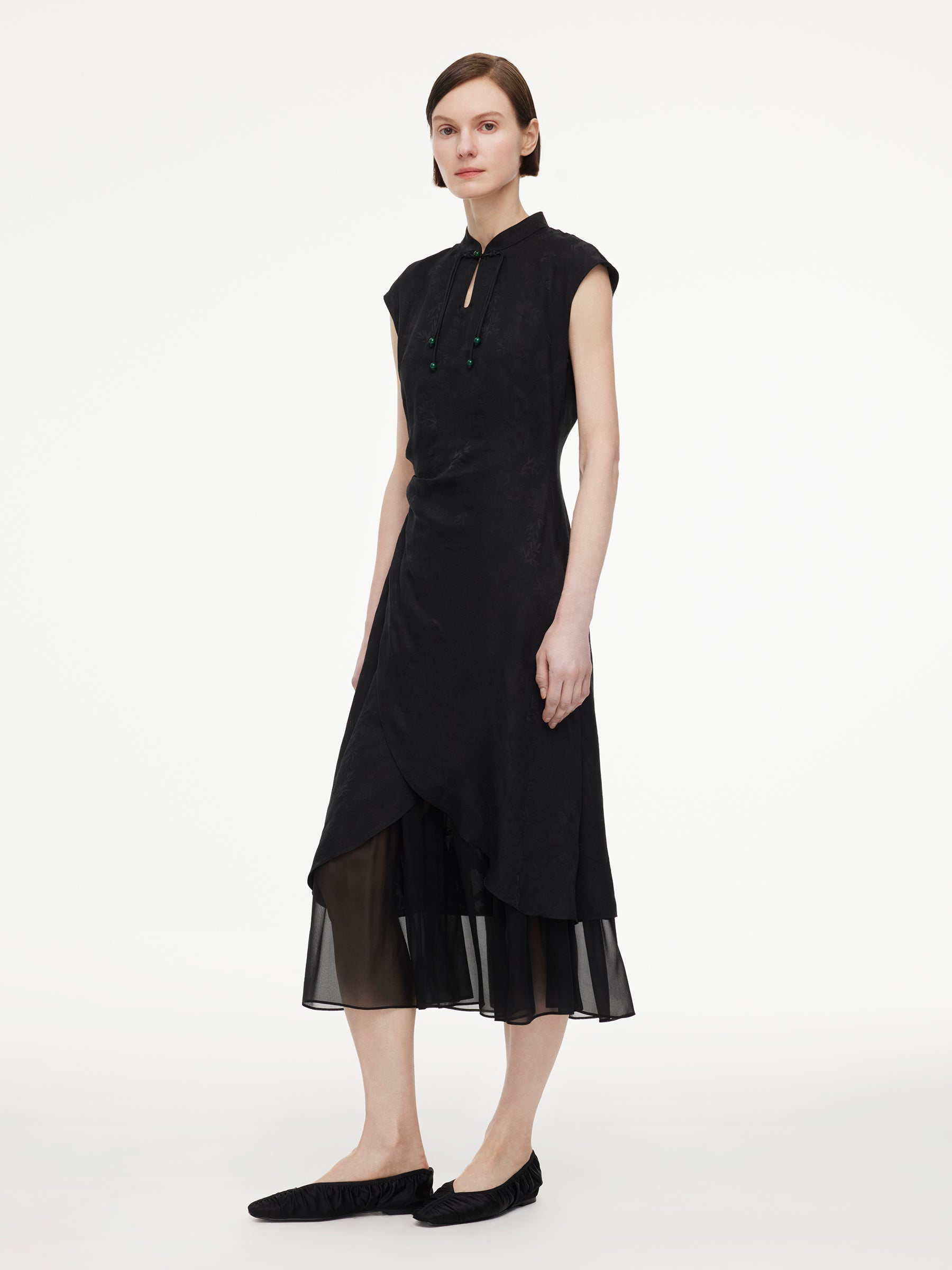 Mandarin Collar Frog Button Maxi Dress