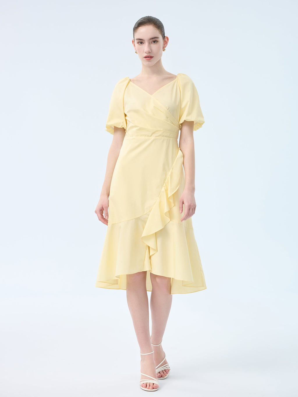 Cotton Wrap V-Neck Midi Dress