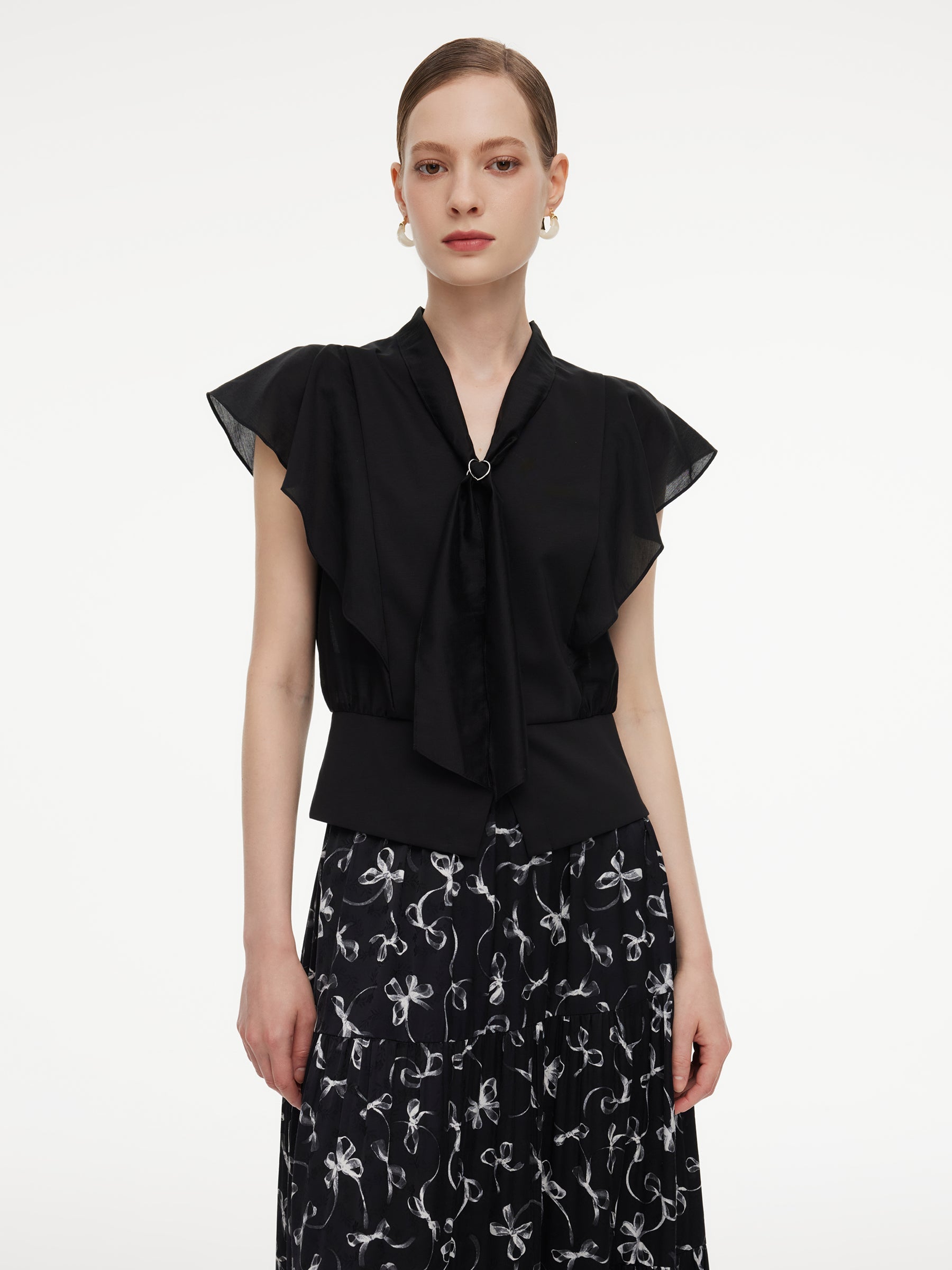 Ruffle Cap Sleeve V-Neck